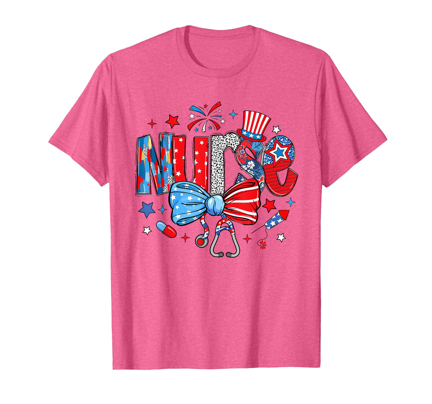 Patriotic Nurse Coquette Bow USA Funny 4th Of July Fourth T-Shirt