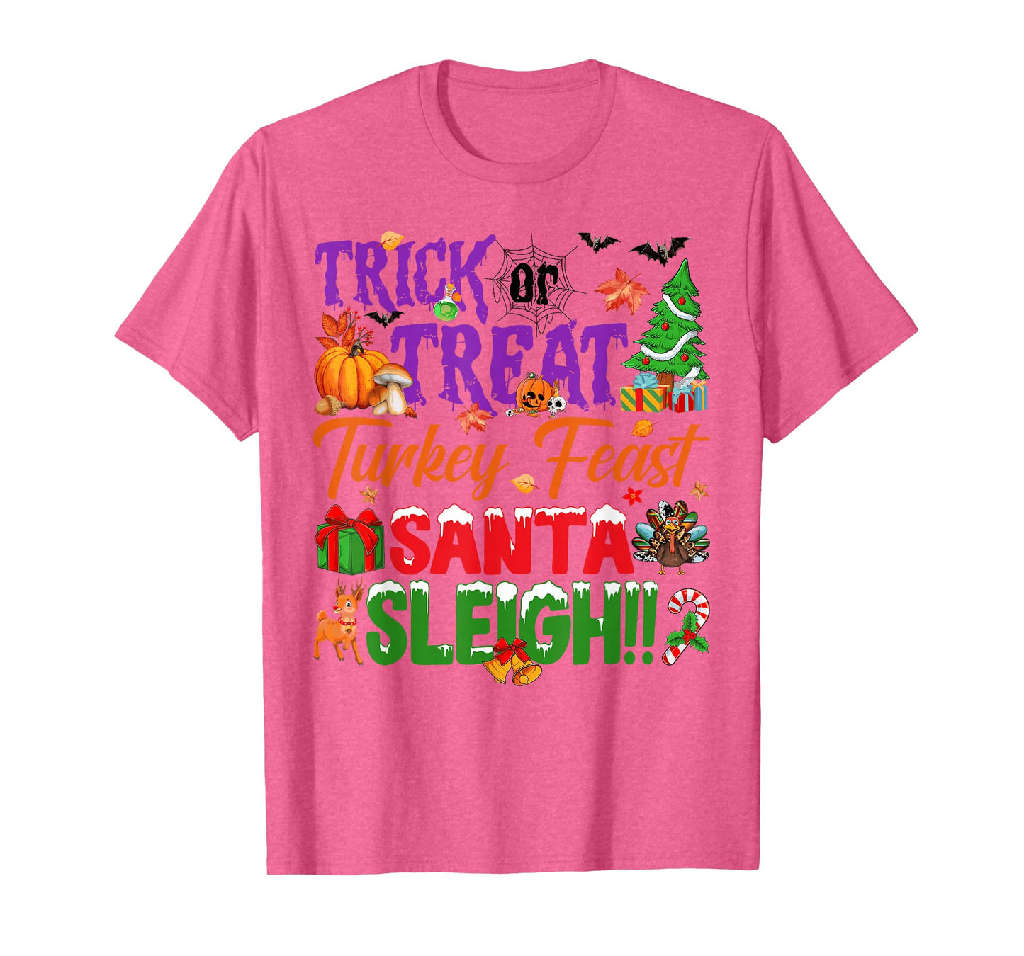 Happy Hallothanksmas Halloween Thanksgiving Christmas Kids T-Shirt