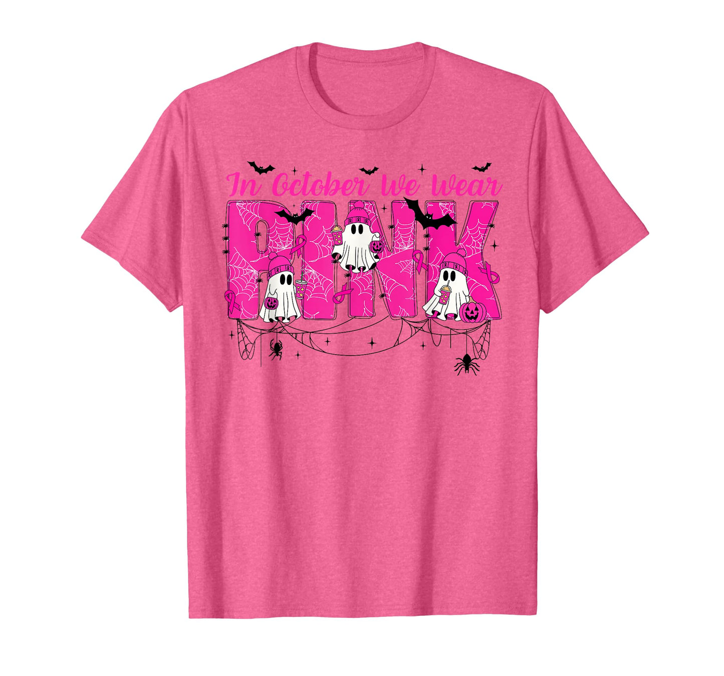 We Wear Pink in October Cute Ghost Breast Cancer Awareness T-Shirt