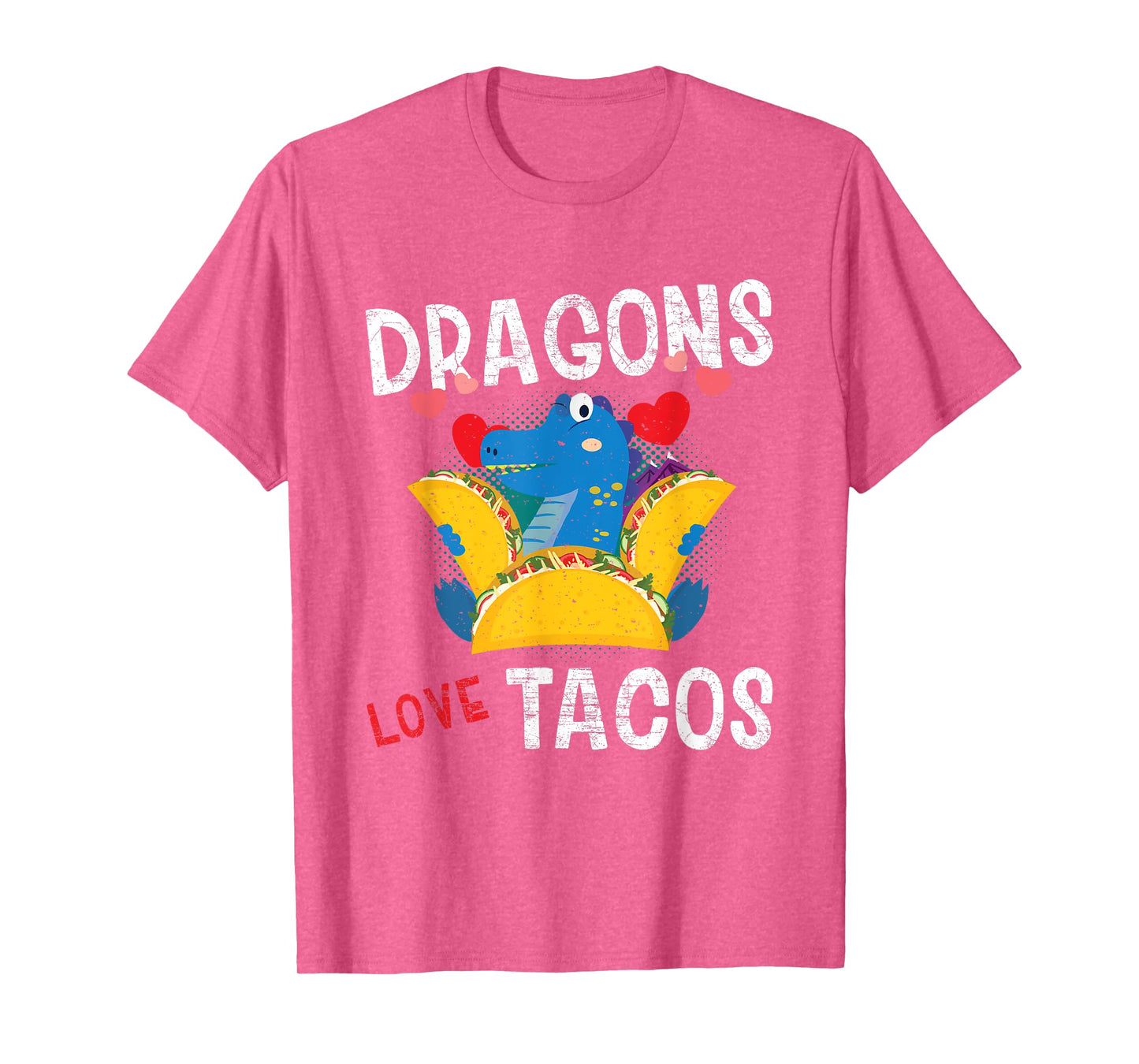 Dragon With Wings Loves Tacos Funny Gift Distressed T-Shirt T-Shirt