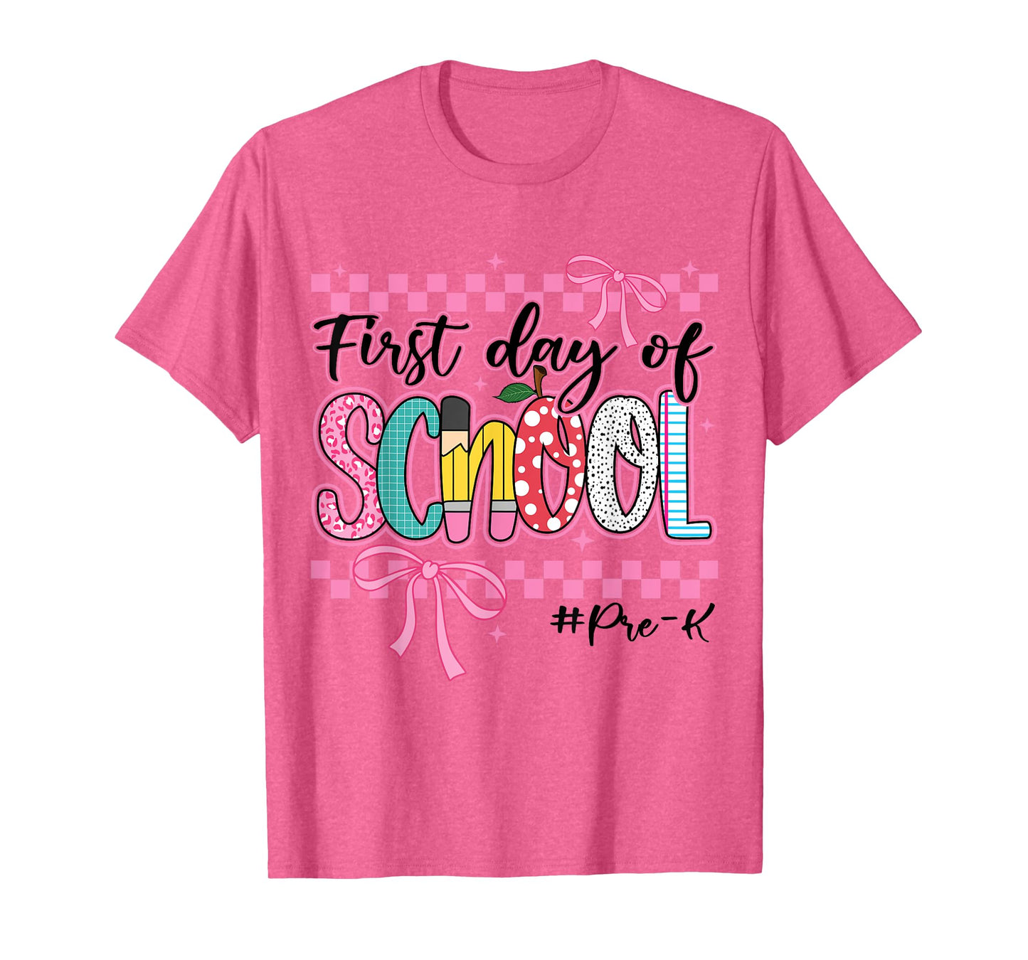 First Day of Pre-K Kids Girl Bow Back To School Retro Prek T-Shirt