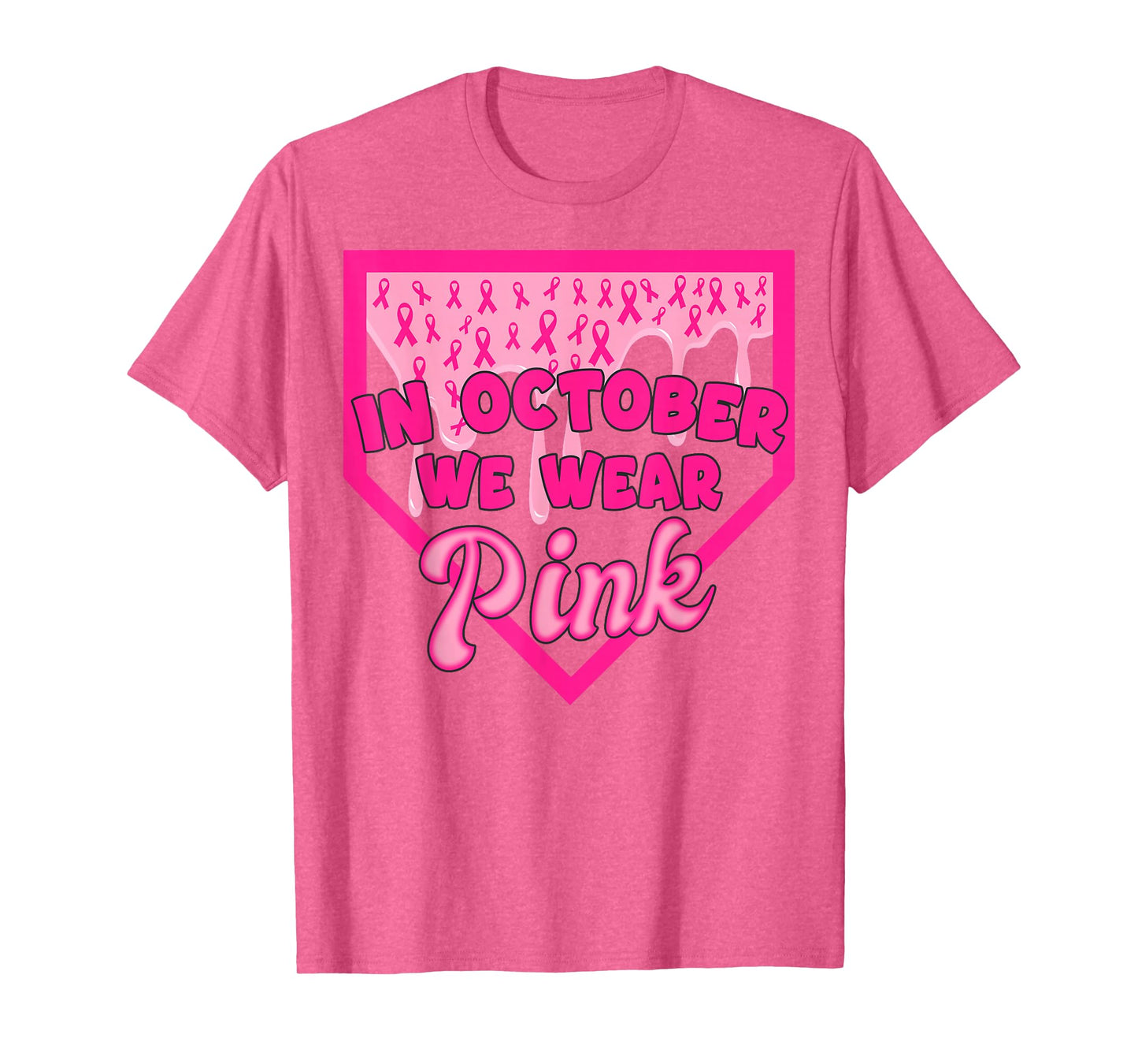 in October We Wear Pink Baseball Drip Boy Kids Breast Cancer T-Shirt