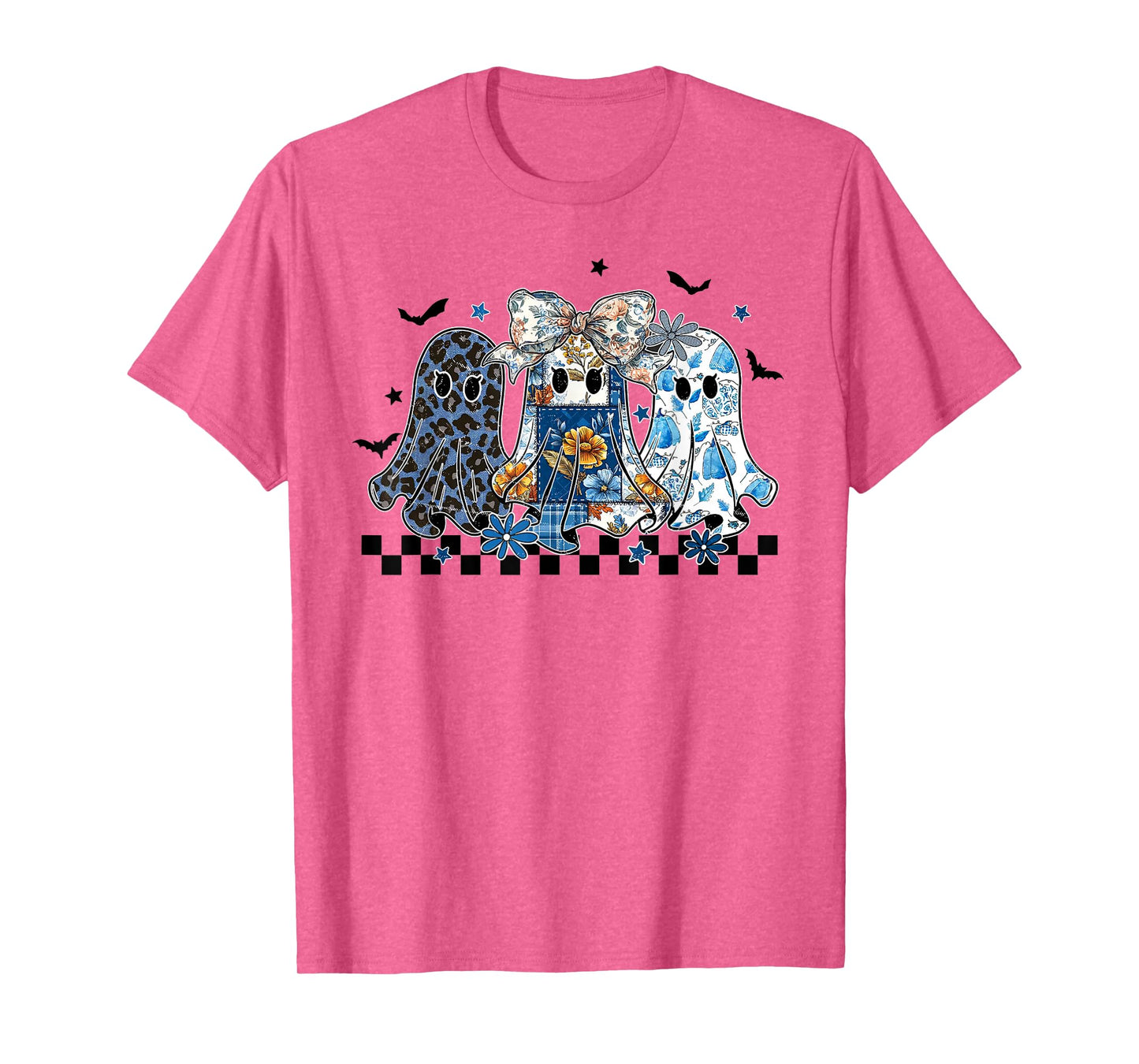 Preppy Girly Coquette Bow Patchwork Ghost Fall Halloween T-Shirt