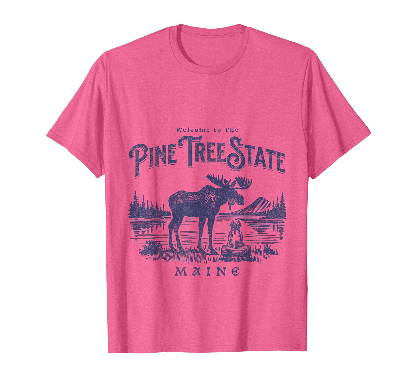 Welcome to The Pine Tree State Maine Moose Scene Nature T-Shirt