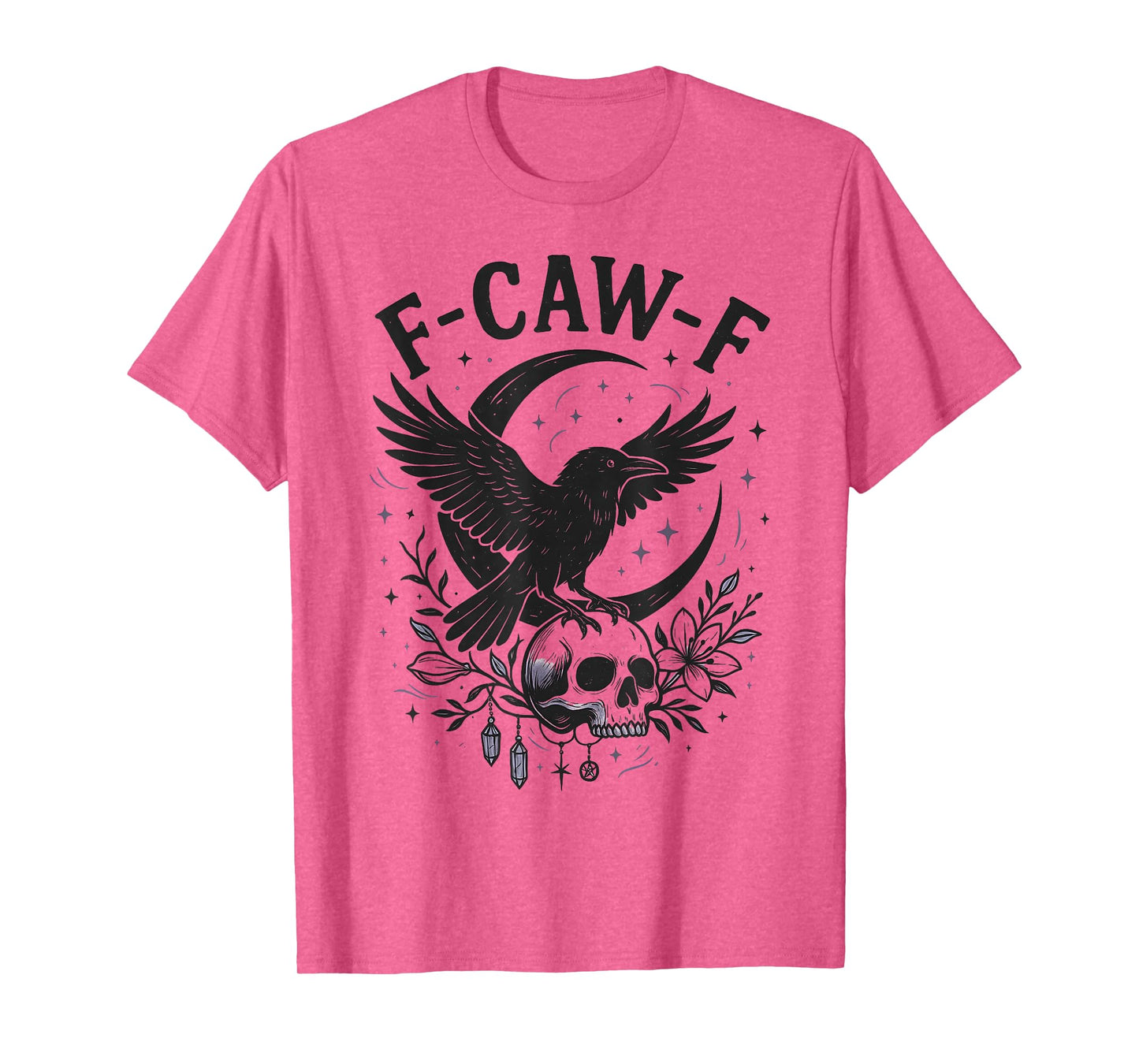 Black Crow F-Caw-F Funny Halloween Moon Gothic Adult Humor T-Shirt
