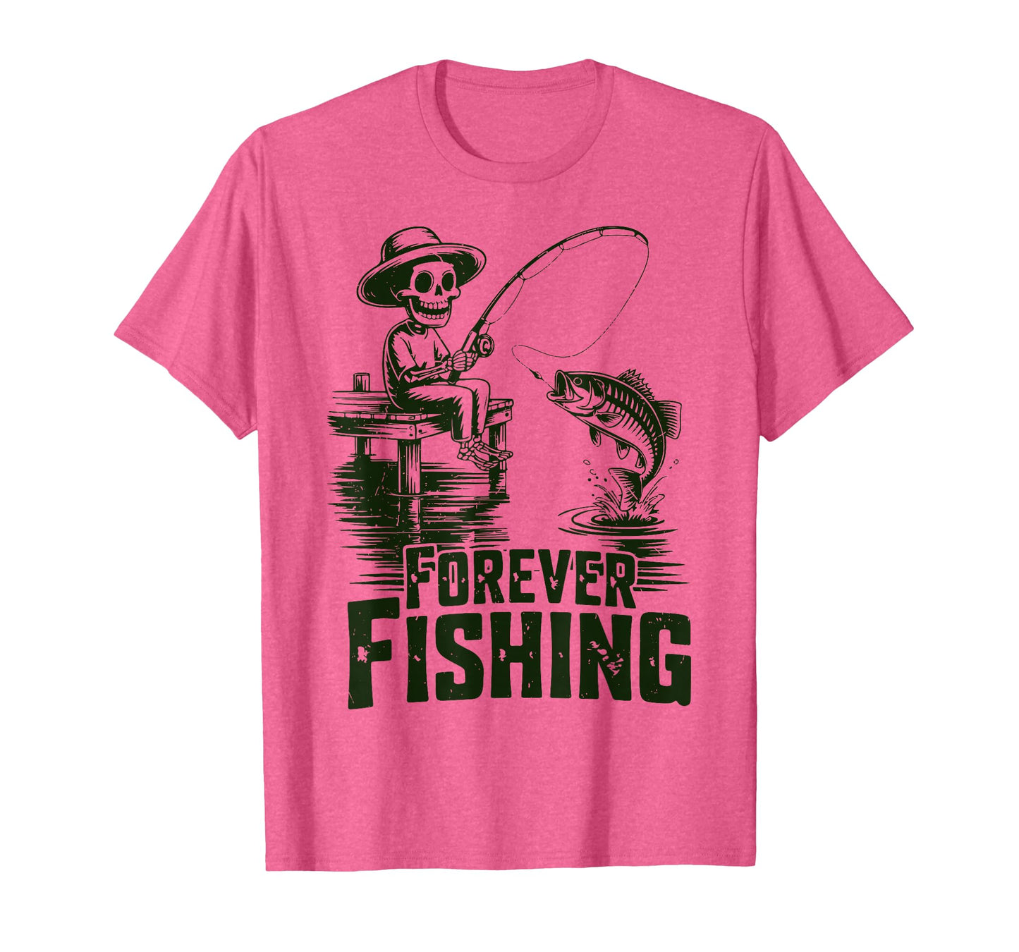 Forever Fishing Skeleton Bass Fishing Halloween Funny Alaska T-Shirt