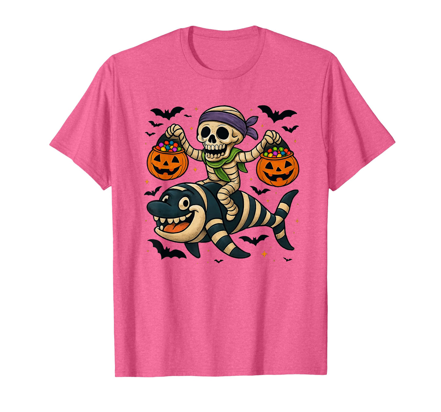 Skeleton Riding Mummy Orca Halloween Candy Whale T-Shirt