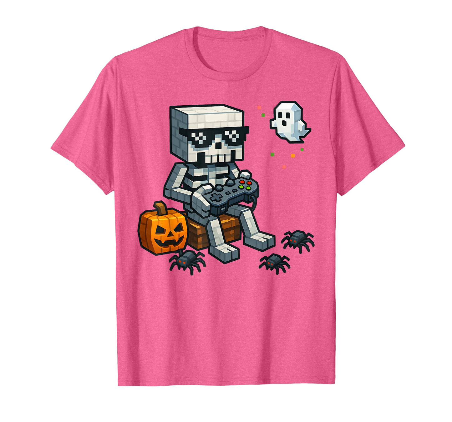 Halloween Skeleton Gamer Pixel Video Gaming Boys Men Kids T-Shirt