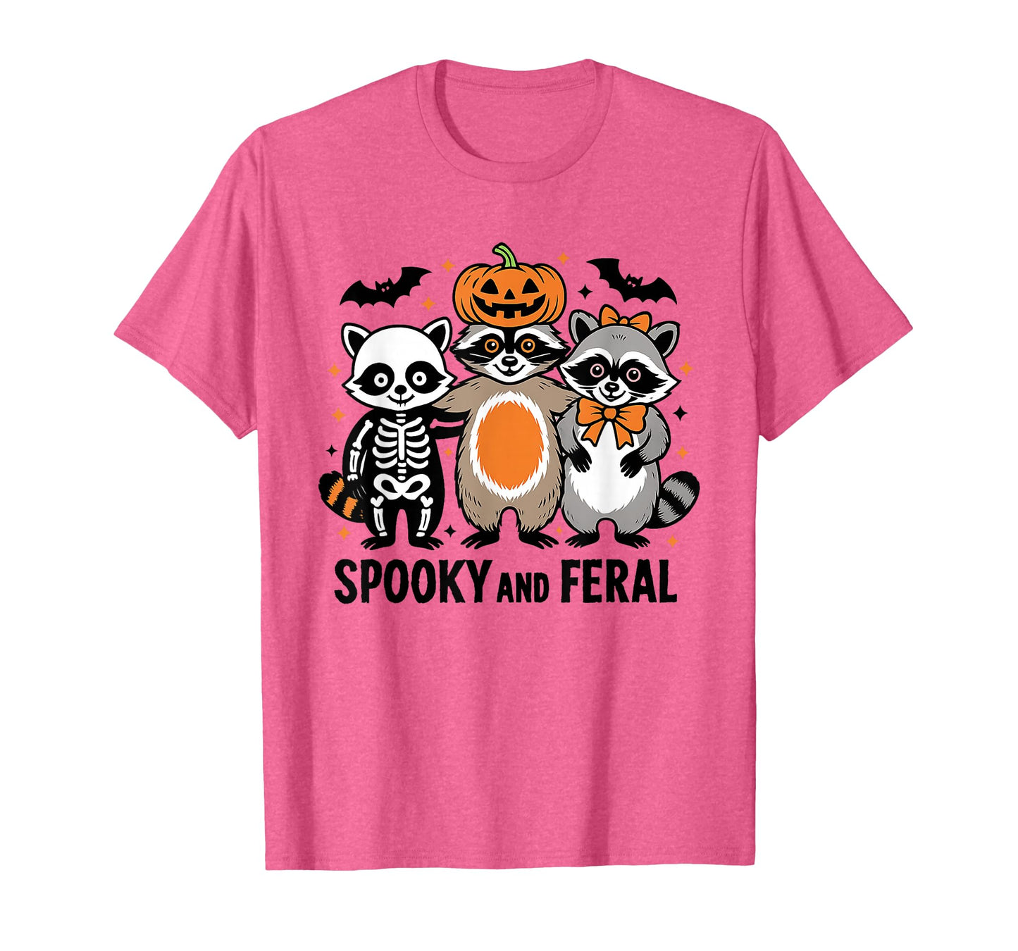 Spooky and Feral Raccoon Halloween Ghost Skeleton Pumpkin T-Shirt