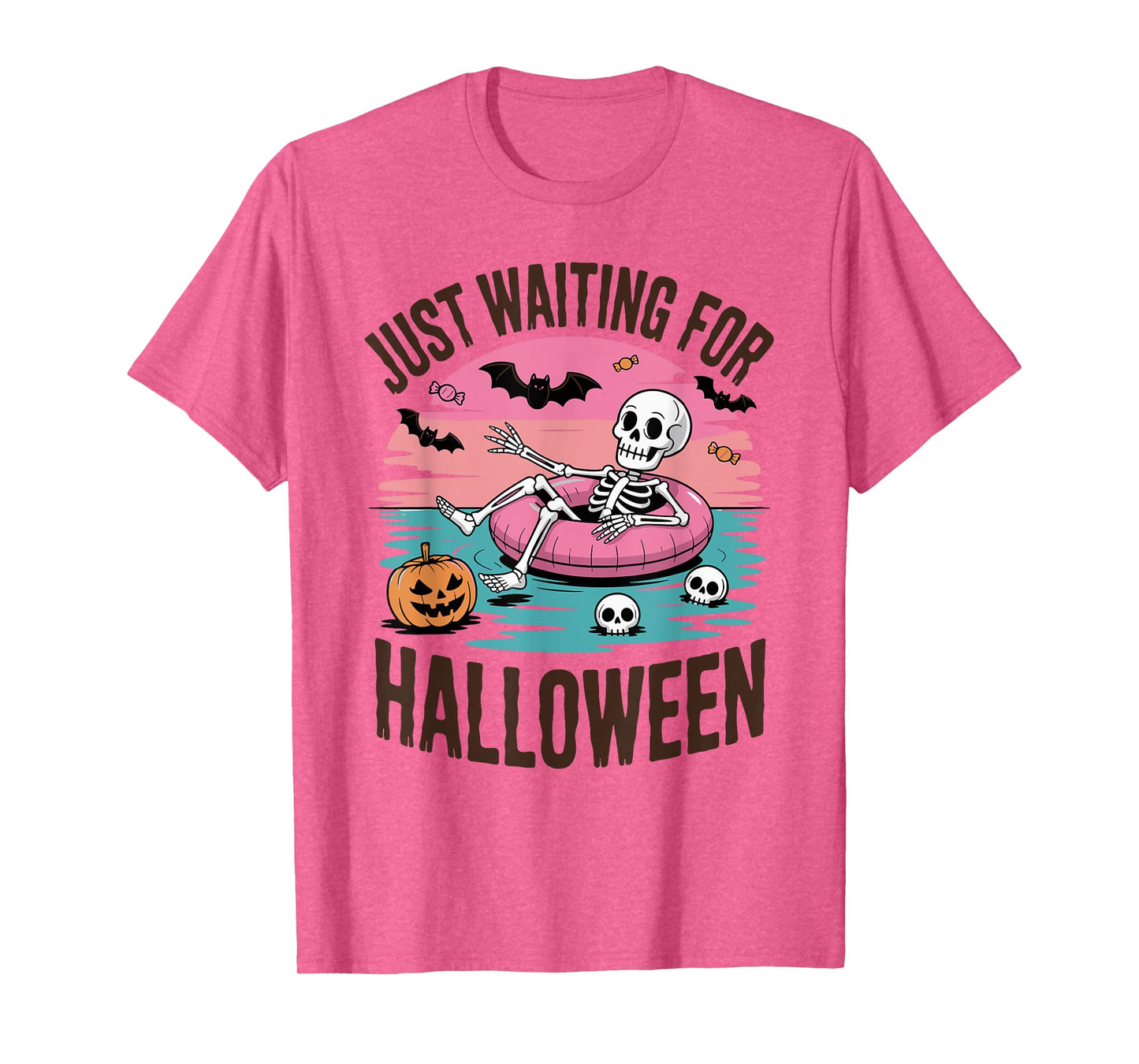 Just Waiting for Halloween Costume Summerween Skeleton Funny T-Shirt