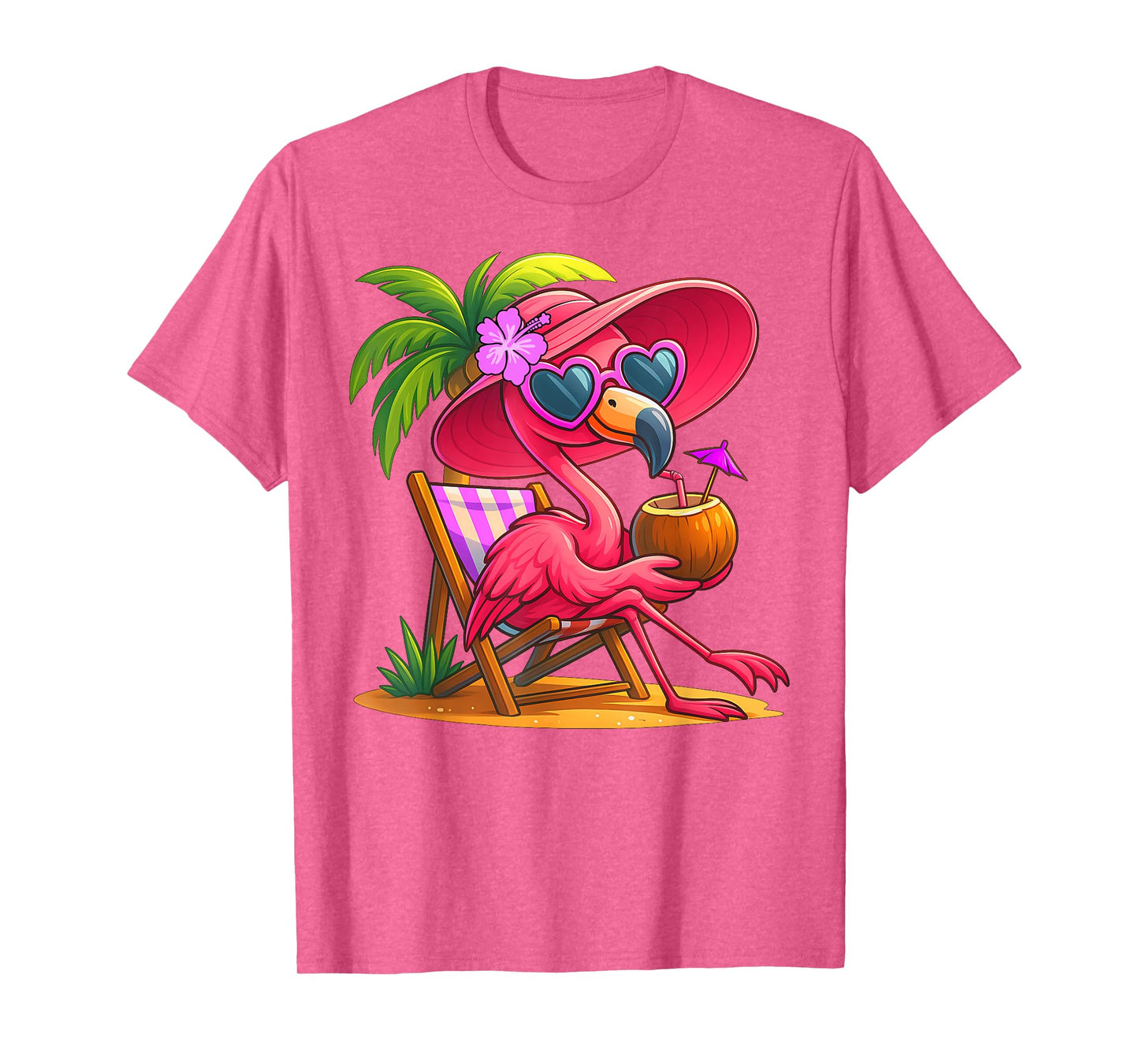 Summer Vibes Pink Flamingo Beach Palm Tree Summer Vacation T-Shirt