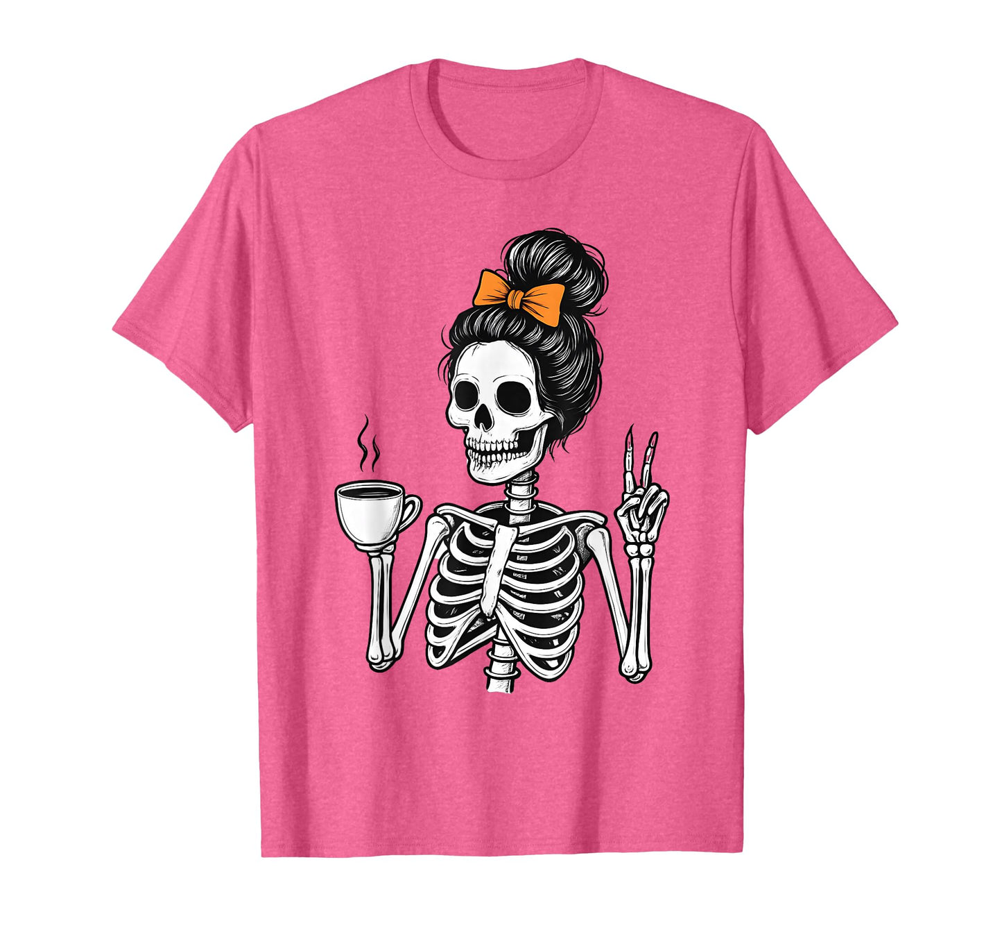 Halloween Skeleton Messy Bun Coffee Funny Spooky Costume T-Shirt