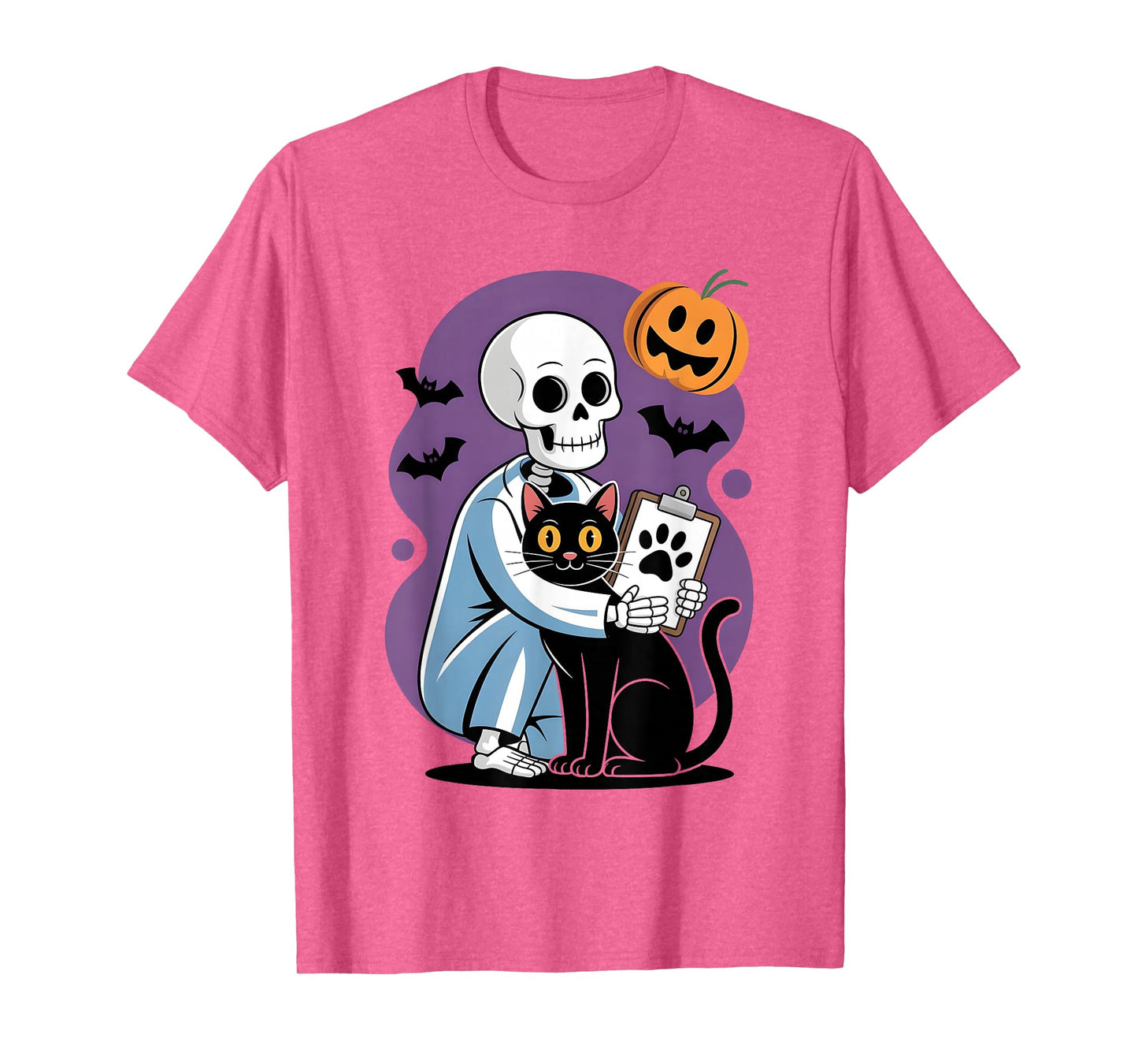 Skeleton Hugging Cat Funny Vet Cat Lover Halloween Men Women T-Shirt
