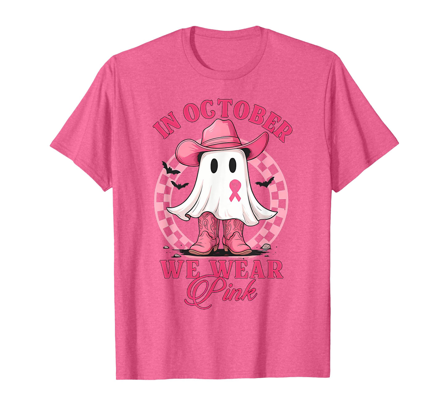 In October We Wear Pink Breast Cancer Cowboy Ghost Boo T-Shirt
