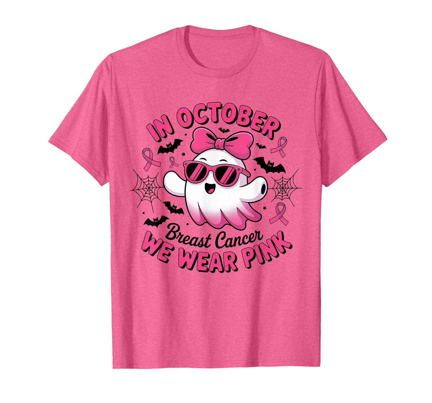 in October We Wear Pink Funny Halloween Ghost Breast Cancer T-Shirt