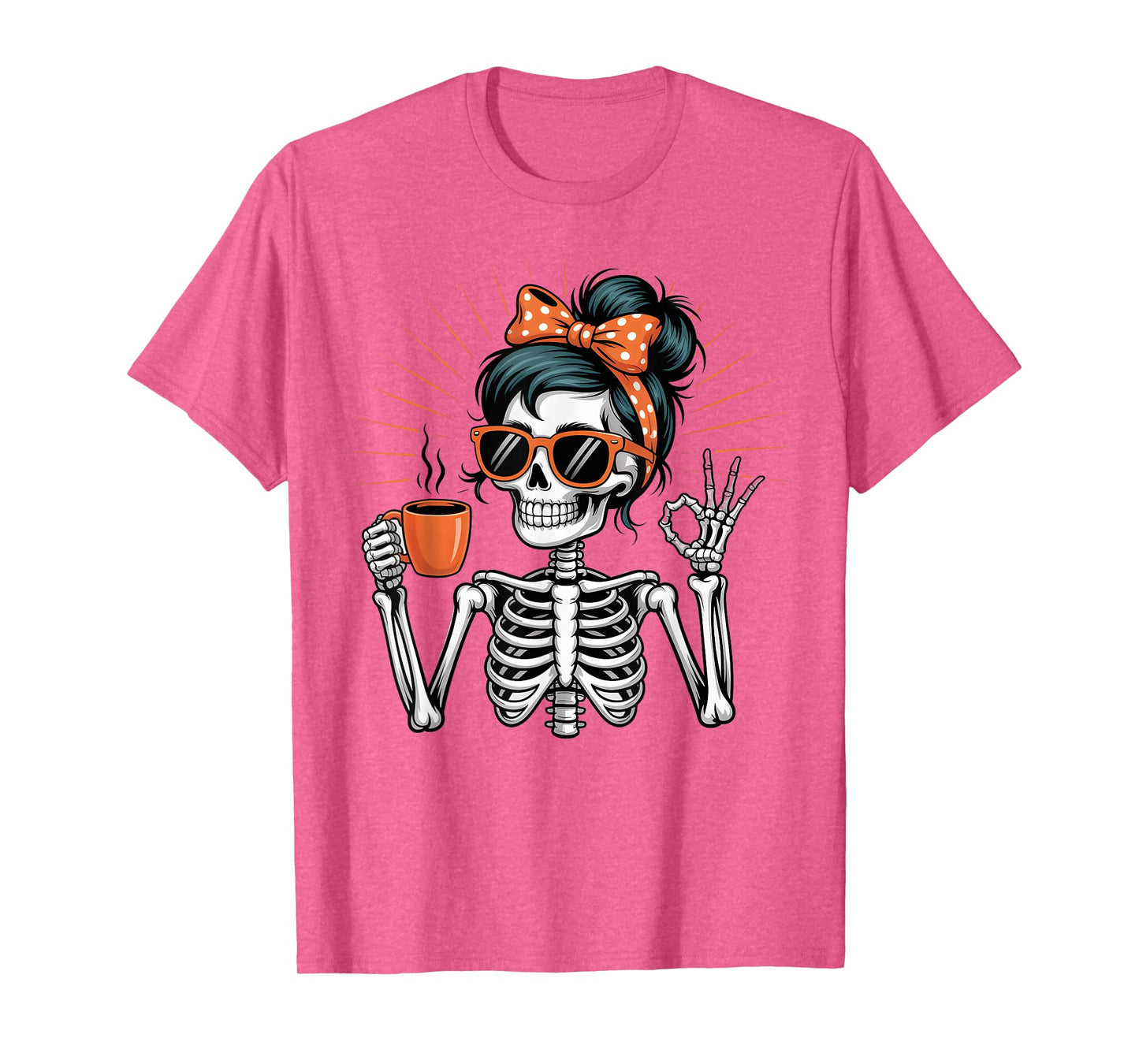 Retro Skeleton Coffee Lover Funny Halloween Design T-Shirt