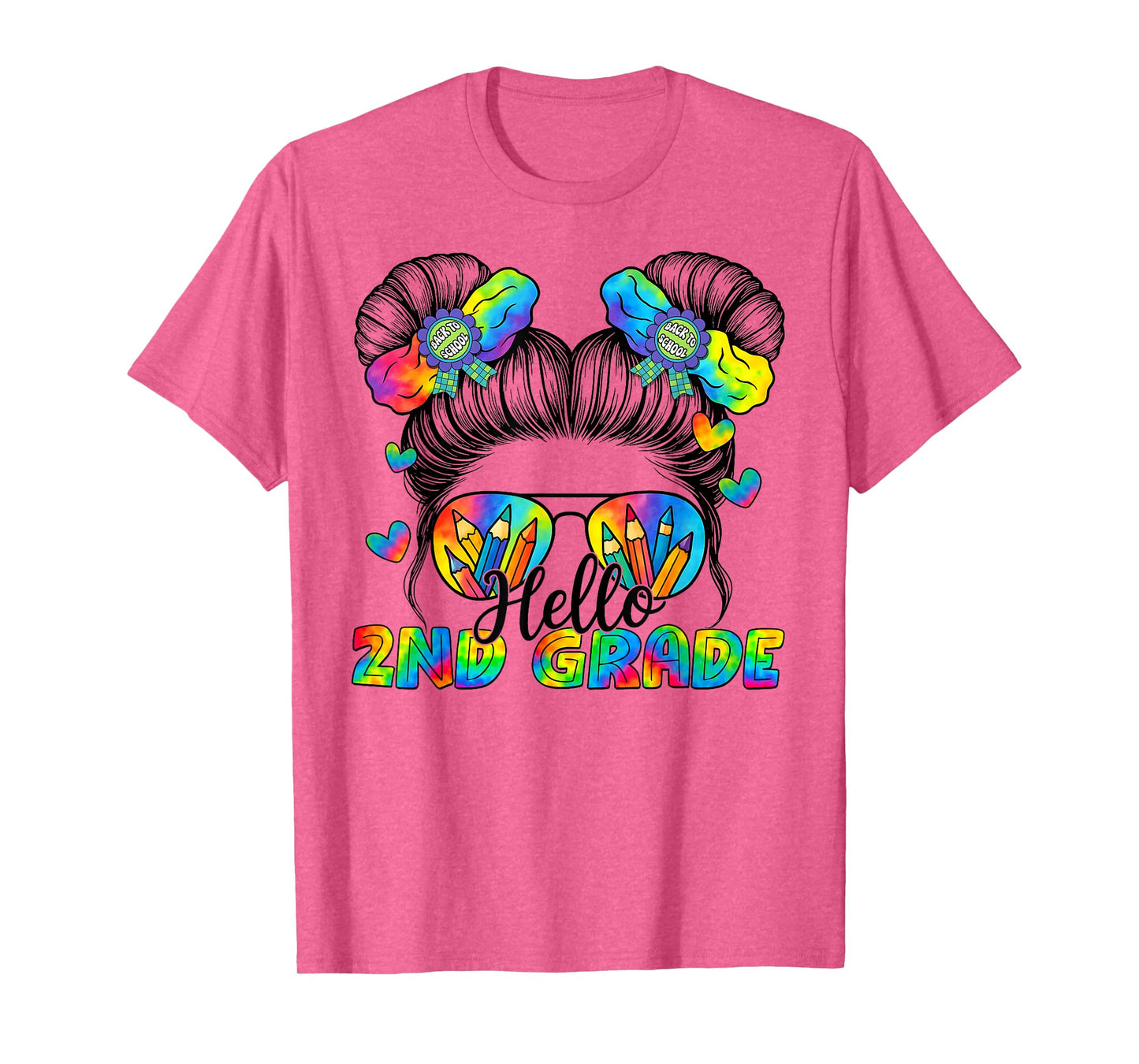 Back To School Tie Dye Hello 2nd Grade Messy Bun Girl T-Shirt