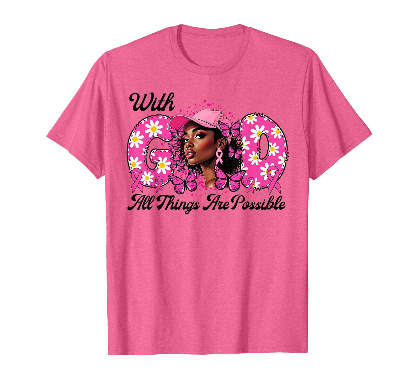 Black Afro Women Butterflies Breast Cancer Awareness Support T-Shirt