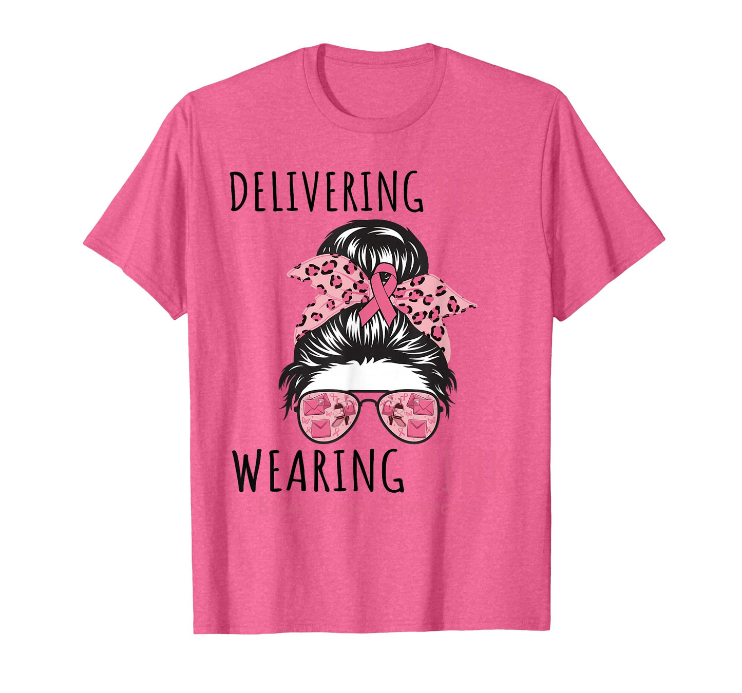 Postal Carrier Breast Cancer Awareness Women Pink Ribbon T-Shirt