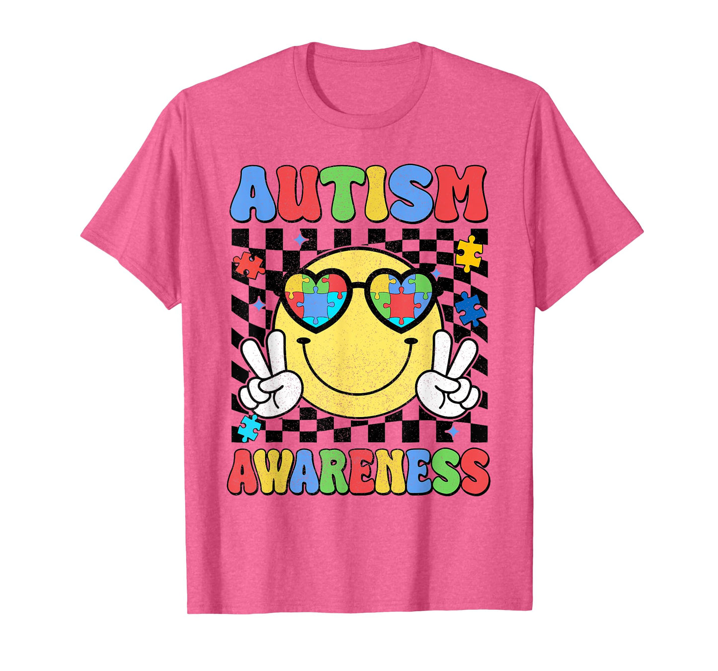 Retro Groovy Autism Awareness Hippie Smile Face Boy Girl Kid T-Shirt