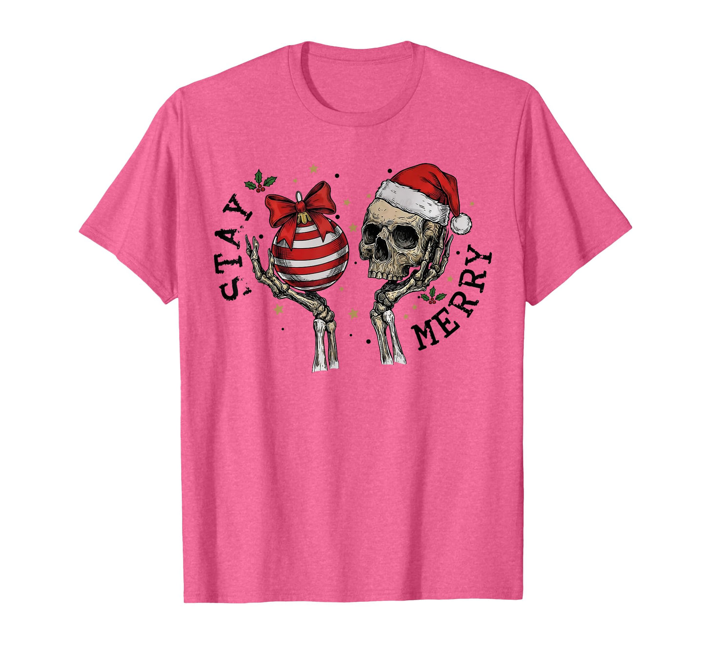 Retro Stay Merry Skeleton Santa Christmas Xmas Pajamas T-Shirt