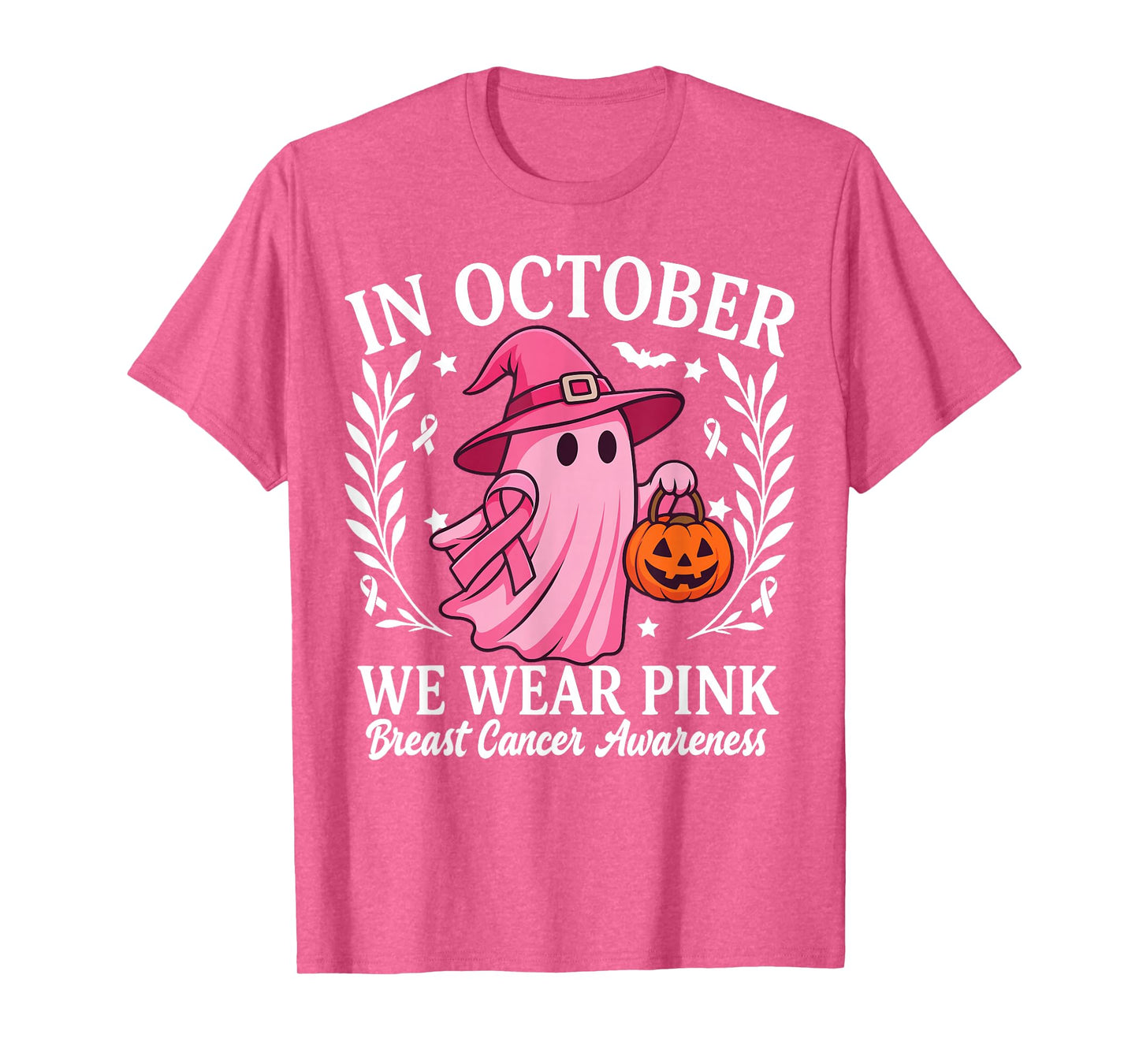 Women Breast Cancer Halloween Ghost in October We Wear Pink T-Shirt