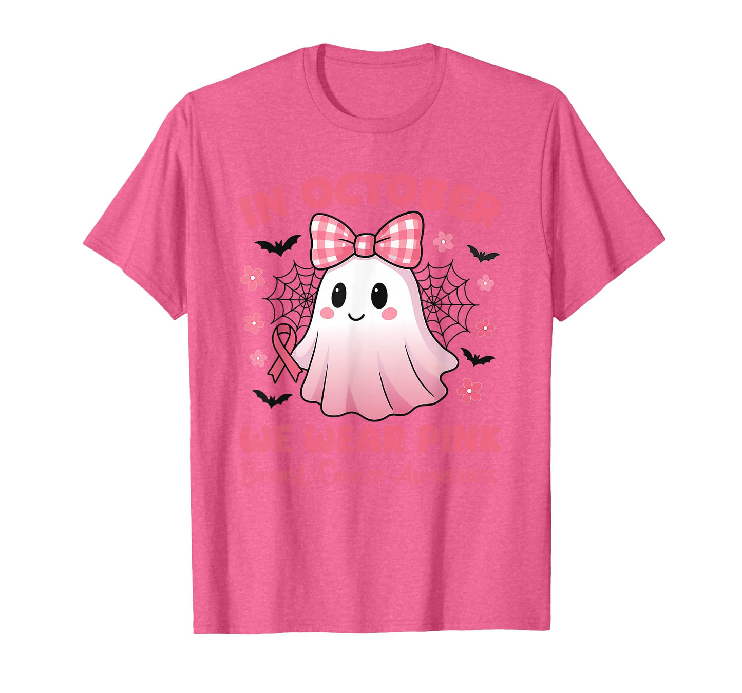 in October We Wear Pink Cute Ghost Awareness T-Shirt