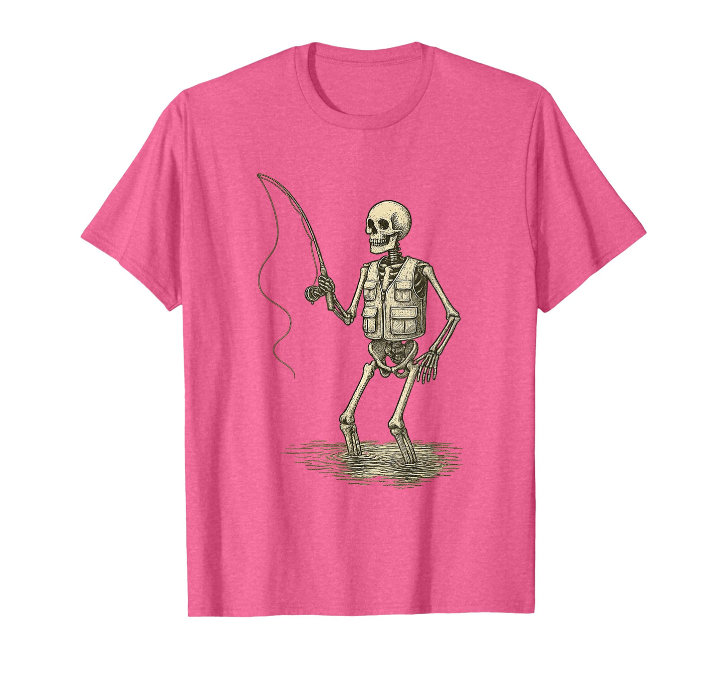 Funny Skeleton Fly Fishing Fisherman Angler Retro Halloween T-Shirt
