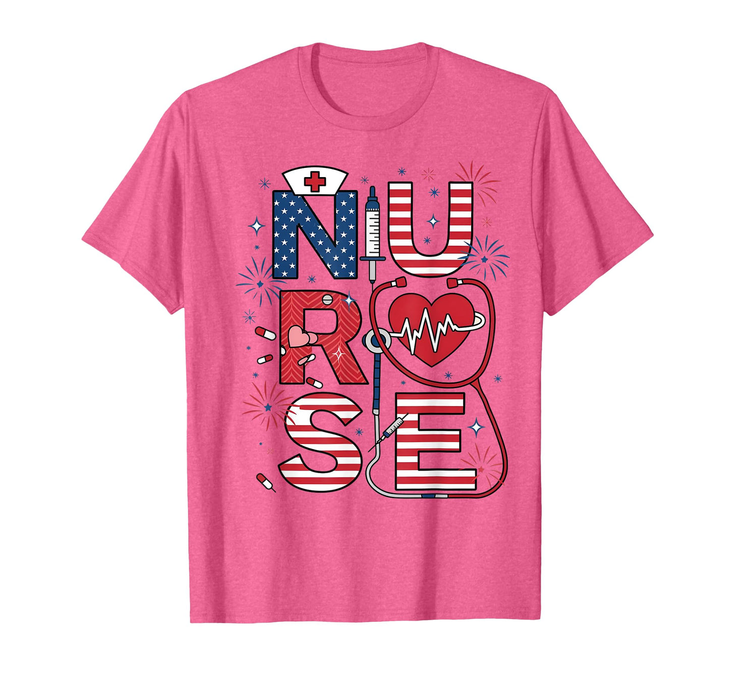 American Nurse 4th of July Nurse Stethoscope Nursing Womens T-Shirt