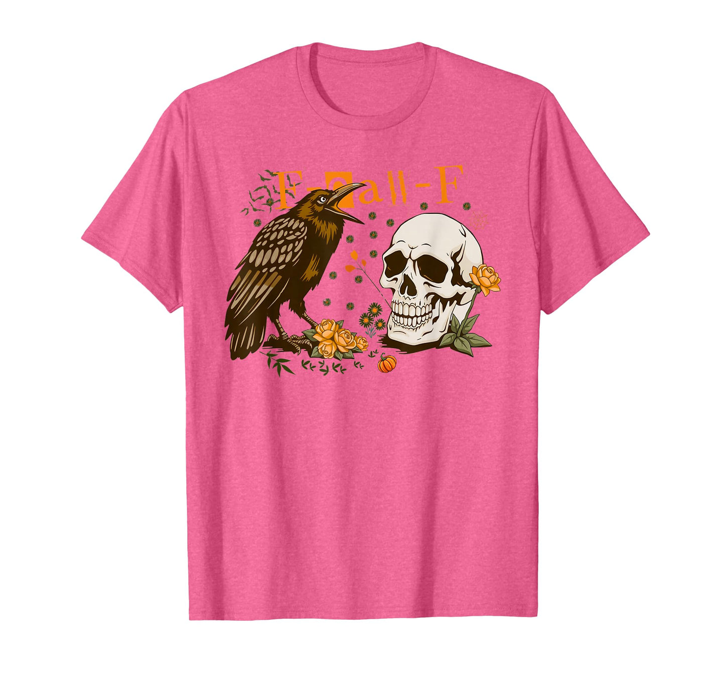 Funny Black Crow F-Caw-F Skull Flower Halloween T-Shirt