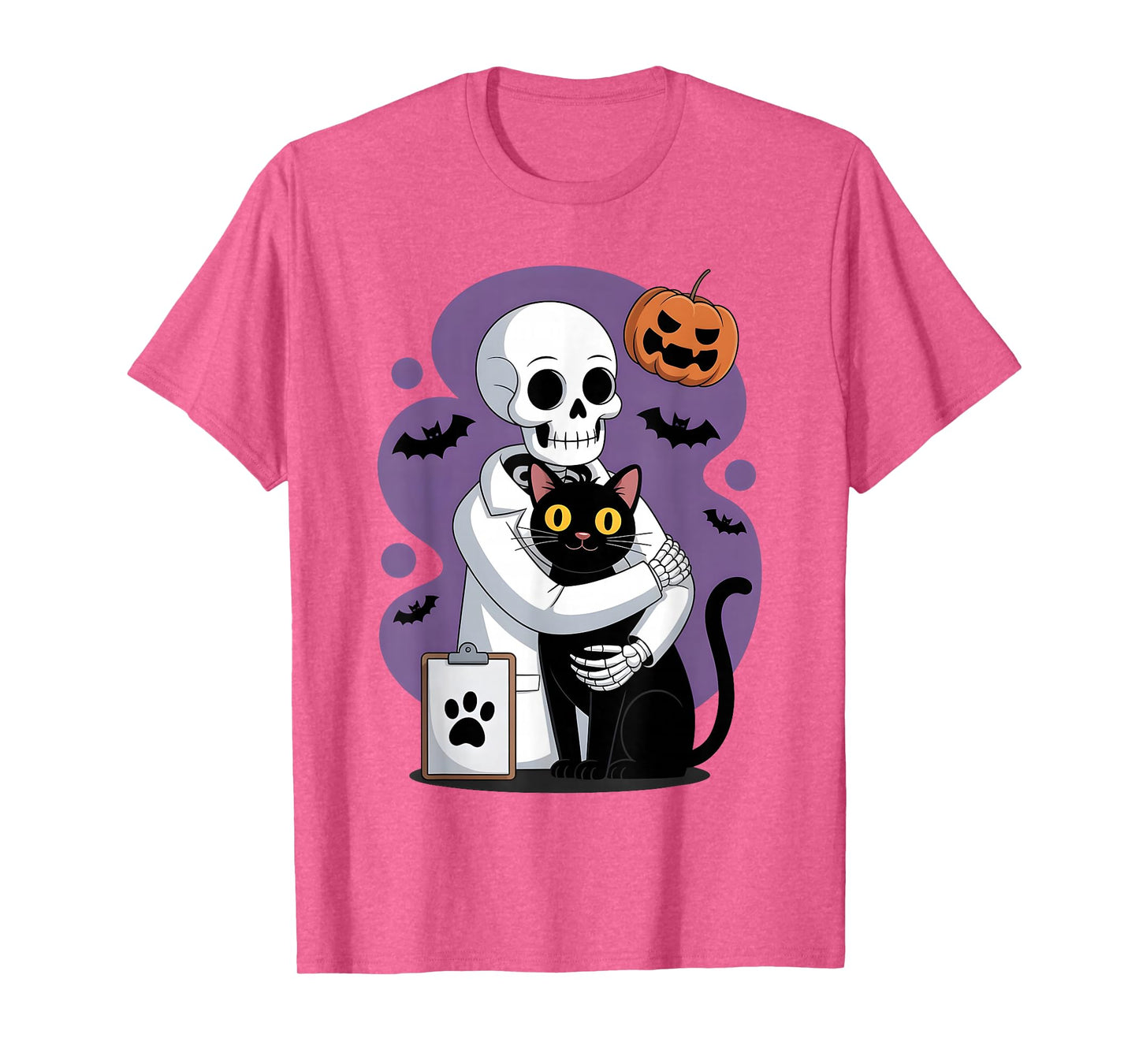 Skeleton Hugging Cat Funny Vet Cat Lover Halloween Men Women T-Shirt