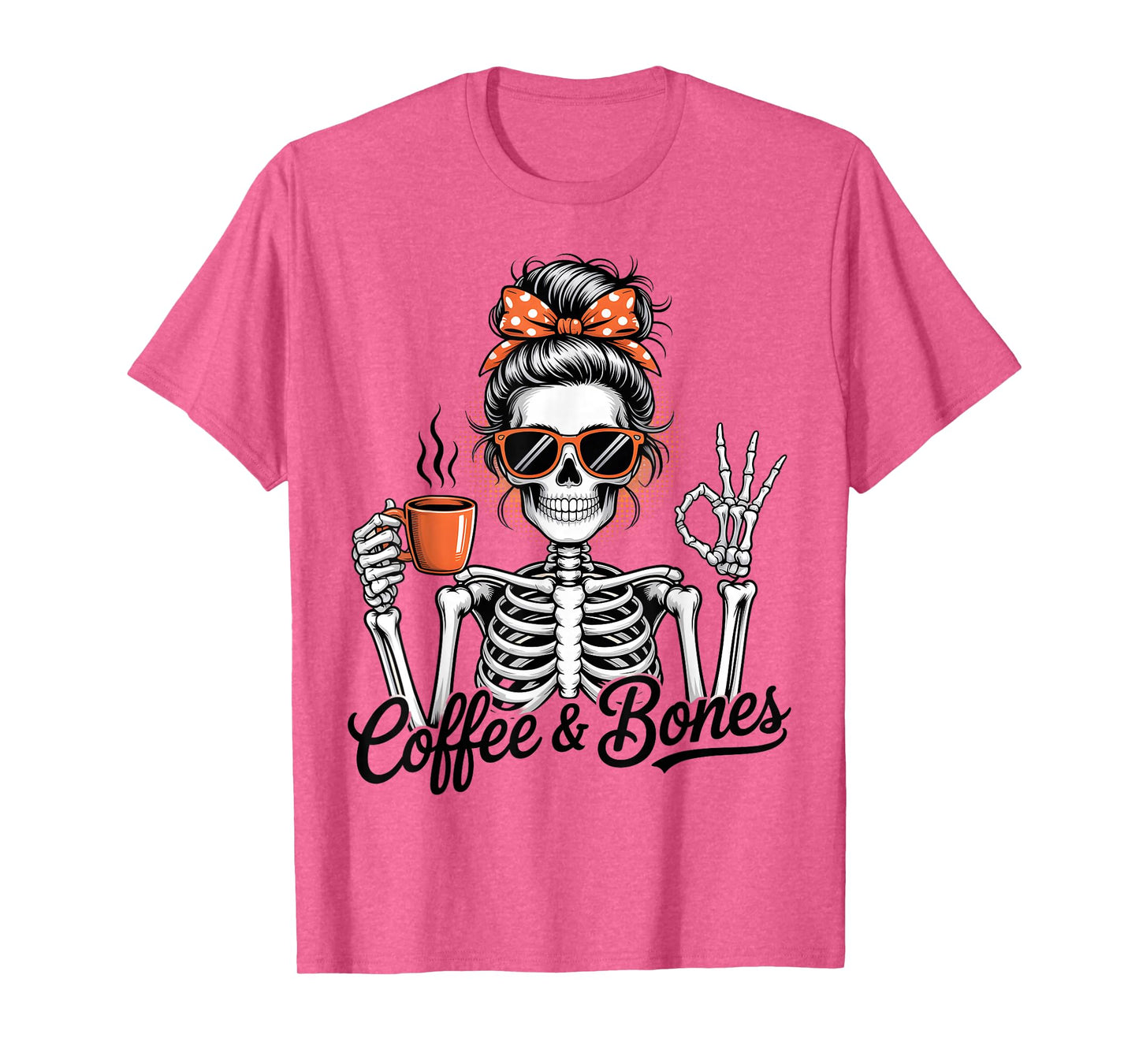 Coffee & Bones Funny Skeleton Halloween Design T-Shirt