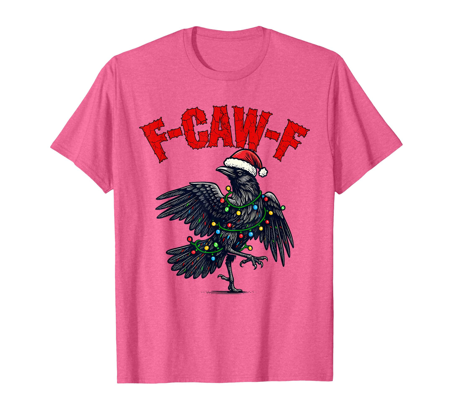 Black Crow F-Caw-F Funny Retro Christmas Lights Santa hat T-Shirt