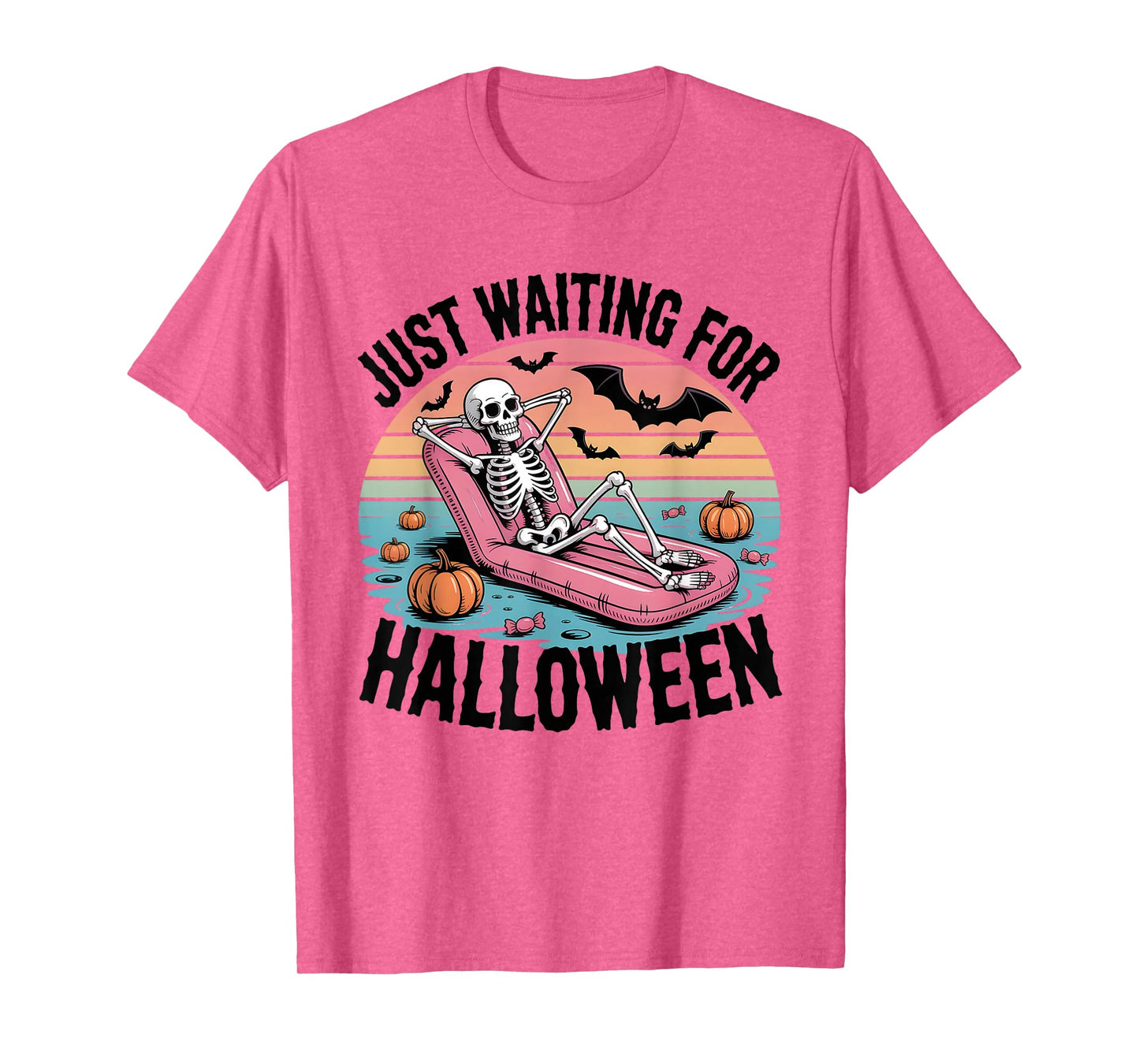 Just Waiting for Halloween Funny Skeleton Summer T-Shirt