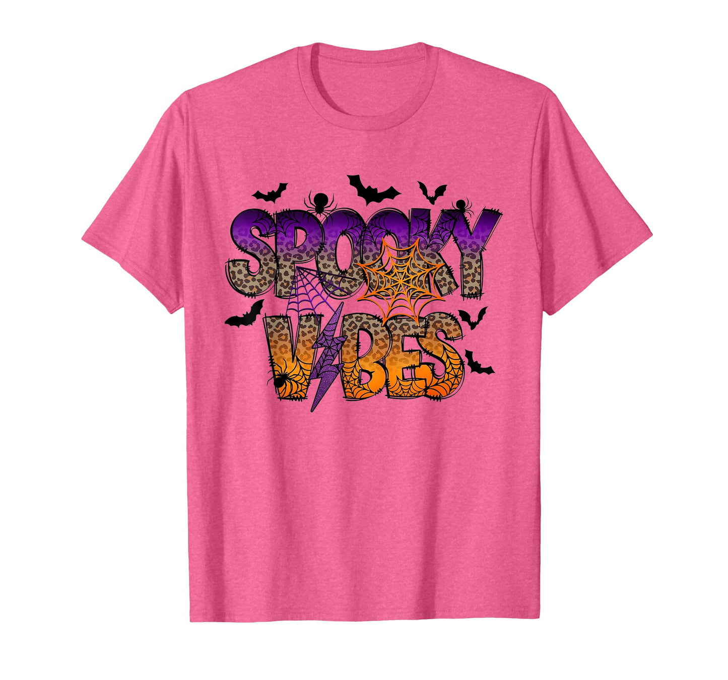 Retro Halloween Girly Leopard Checkered Fall Spooky Vibes T-Shirt