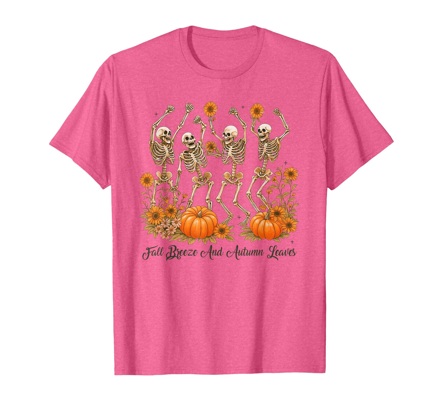 Fall Breeze and Autumn Leaves Dancing Skeleton Halloween T-Shirt