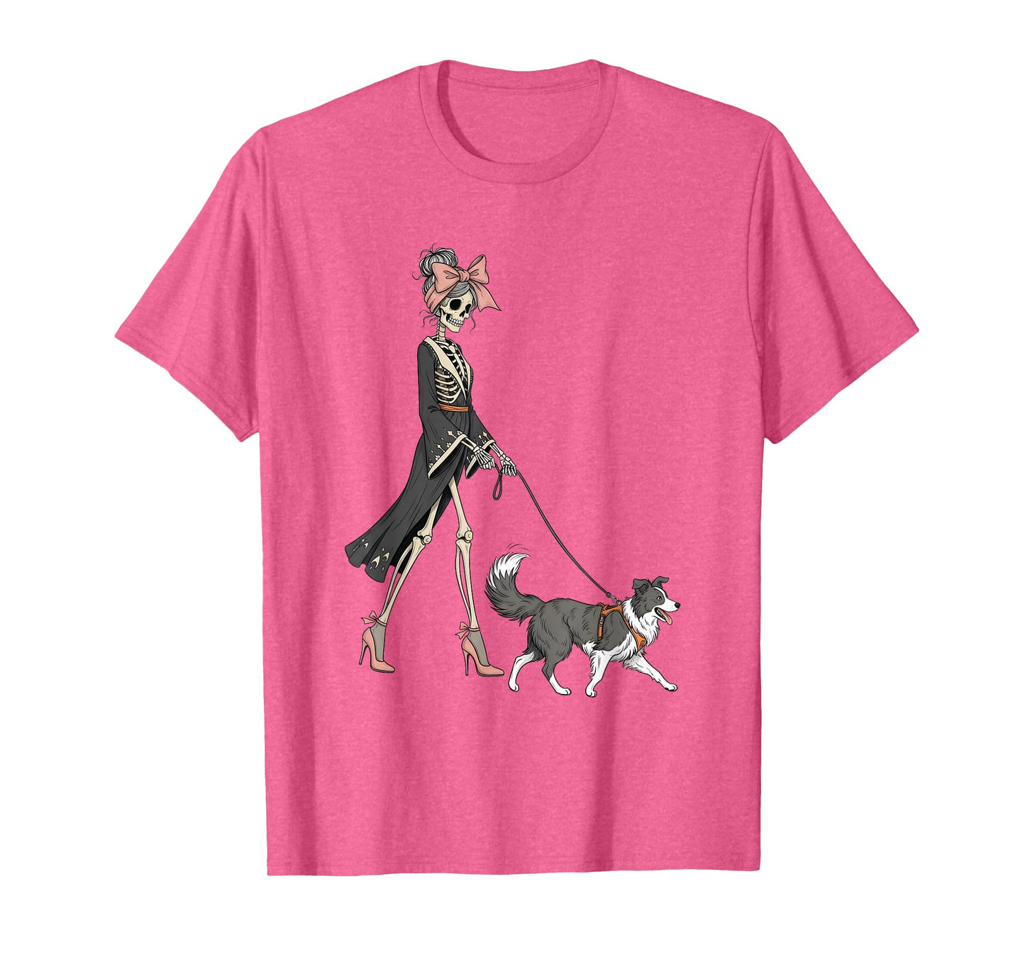 Skeleton Border Collie Dog Walking Halloween Women T-Shirt