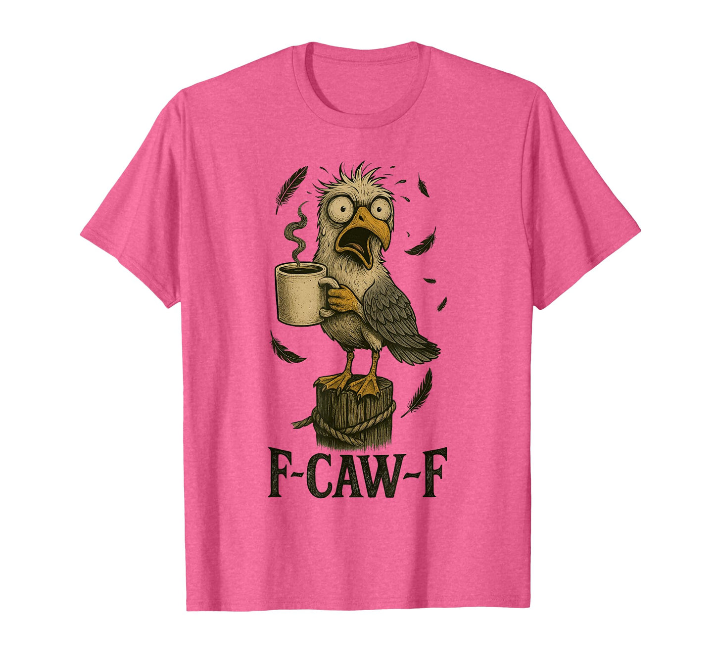 FCawF Vintage Seagull - Funny Tired Bird Drinking Coffee T-Shirt