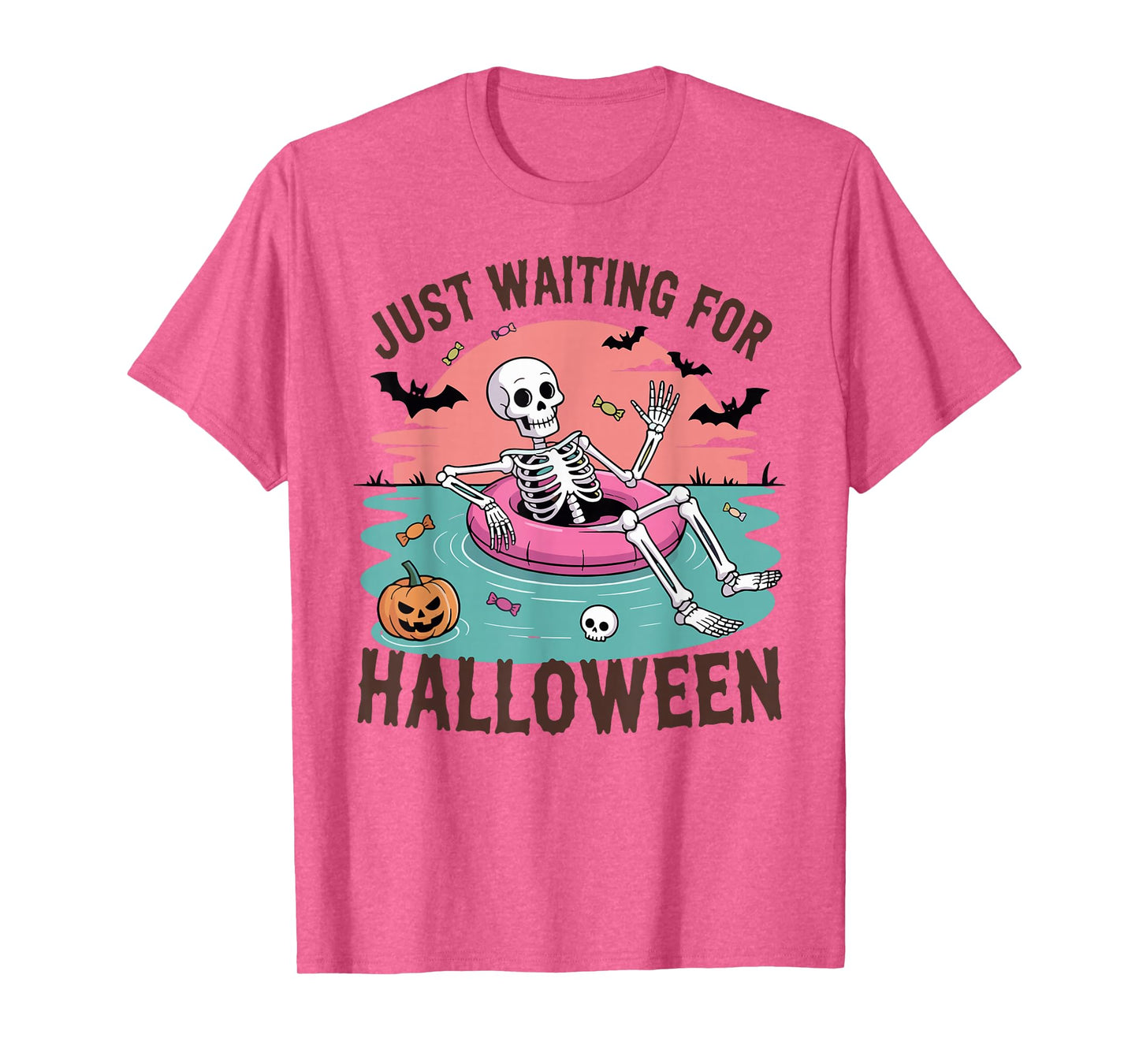 Just Waiting for Halloween Costume Summerween Skeleton Funny T-Shirt