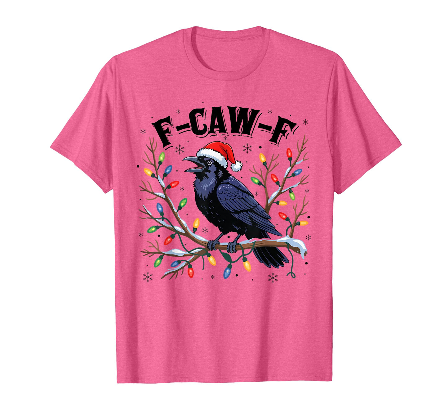 Black Crow Humor F-Caw-F Funny Christmas Lights Santa Hat T-Shirt