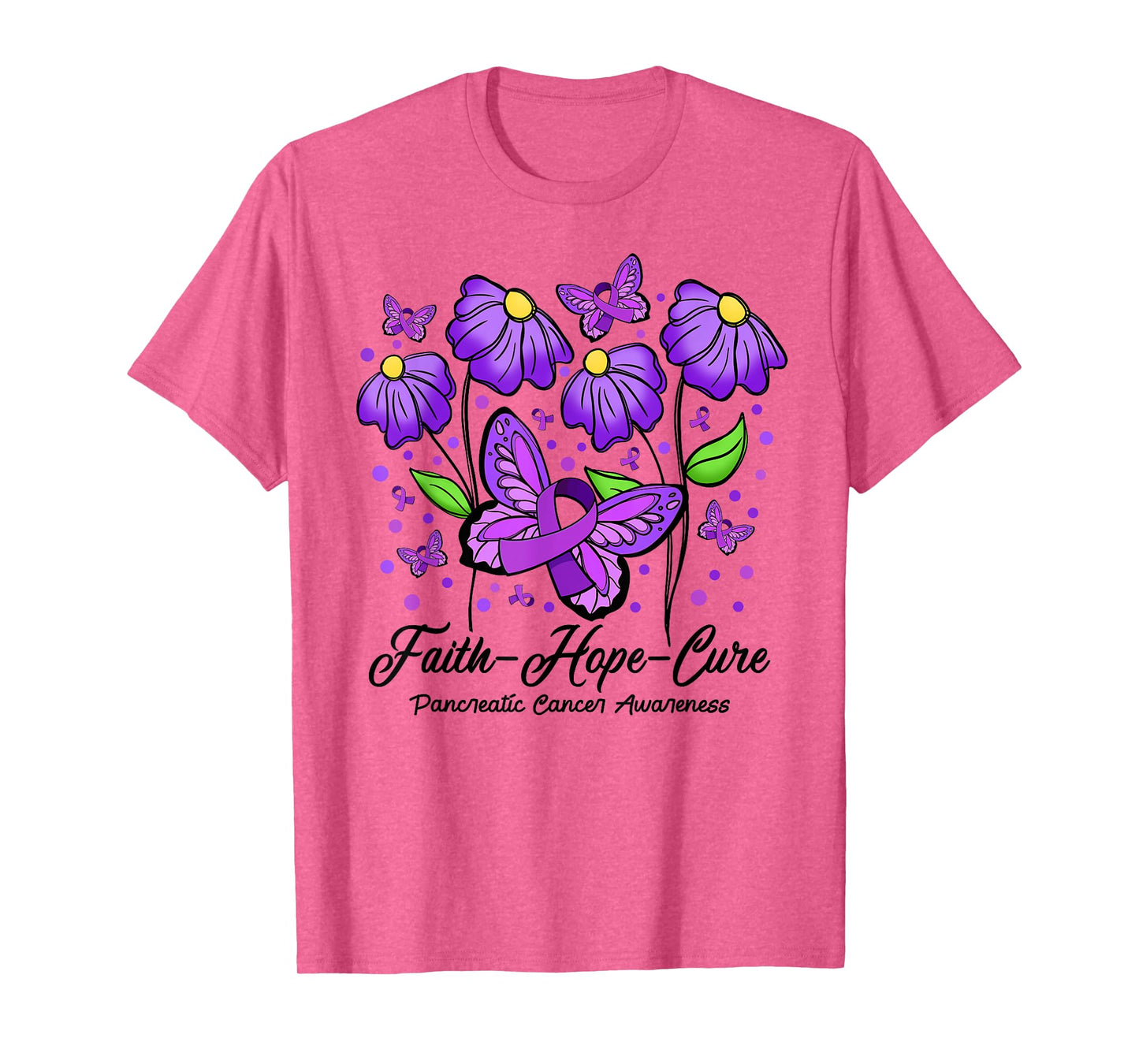 Faith Hope Cure Flower Butterfly Pancreatic Cancer T-Shirt
