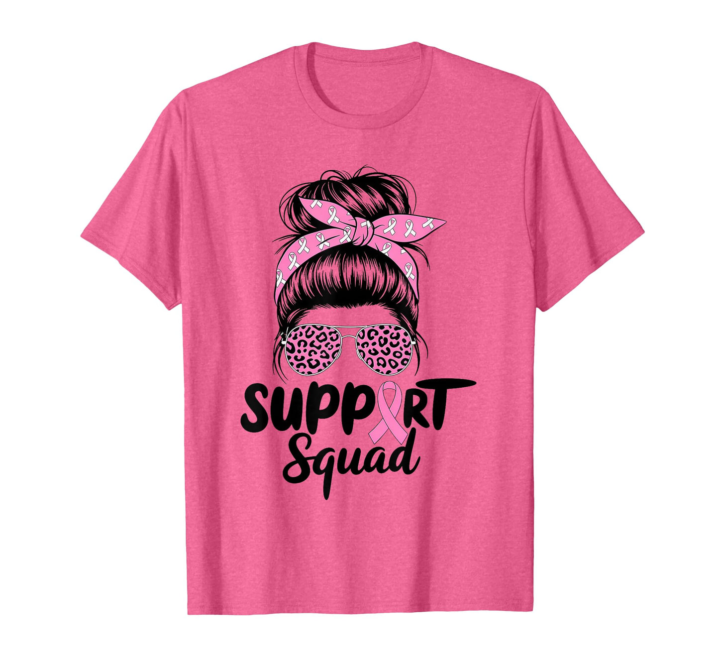 Support Squad Messy Bun Pink Warrior Breast Cancer Awareness T-Shirt