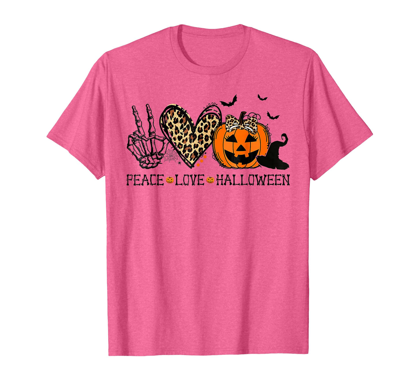 Peace Love Halloween Happy Halloween Pumpkin Leopard Heart T-Shirt