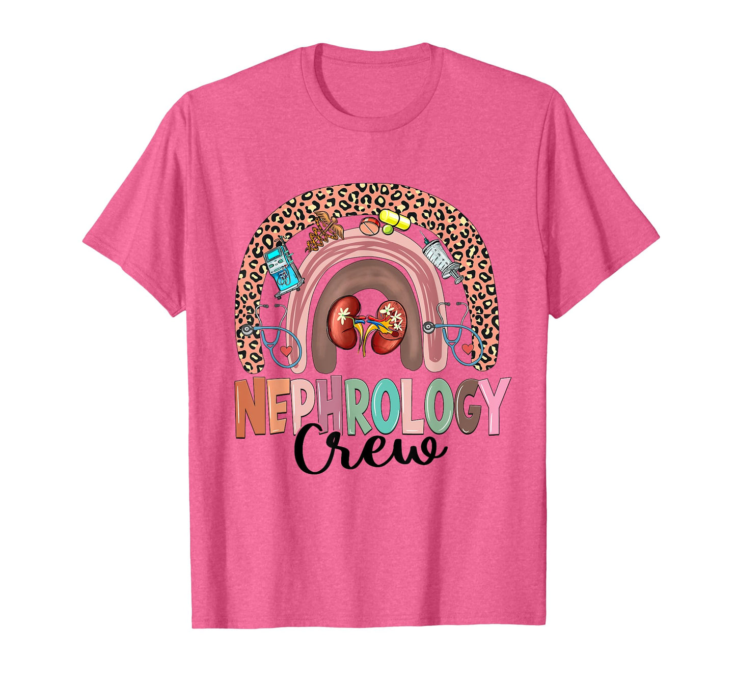Nephrology Crew Rainbow Kidney Leopard Nephrology Nurse T-Shirt