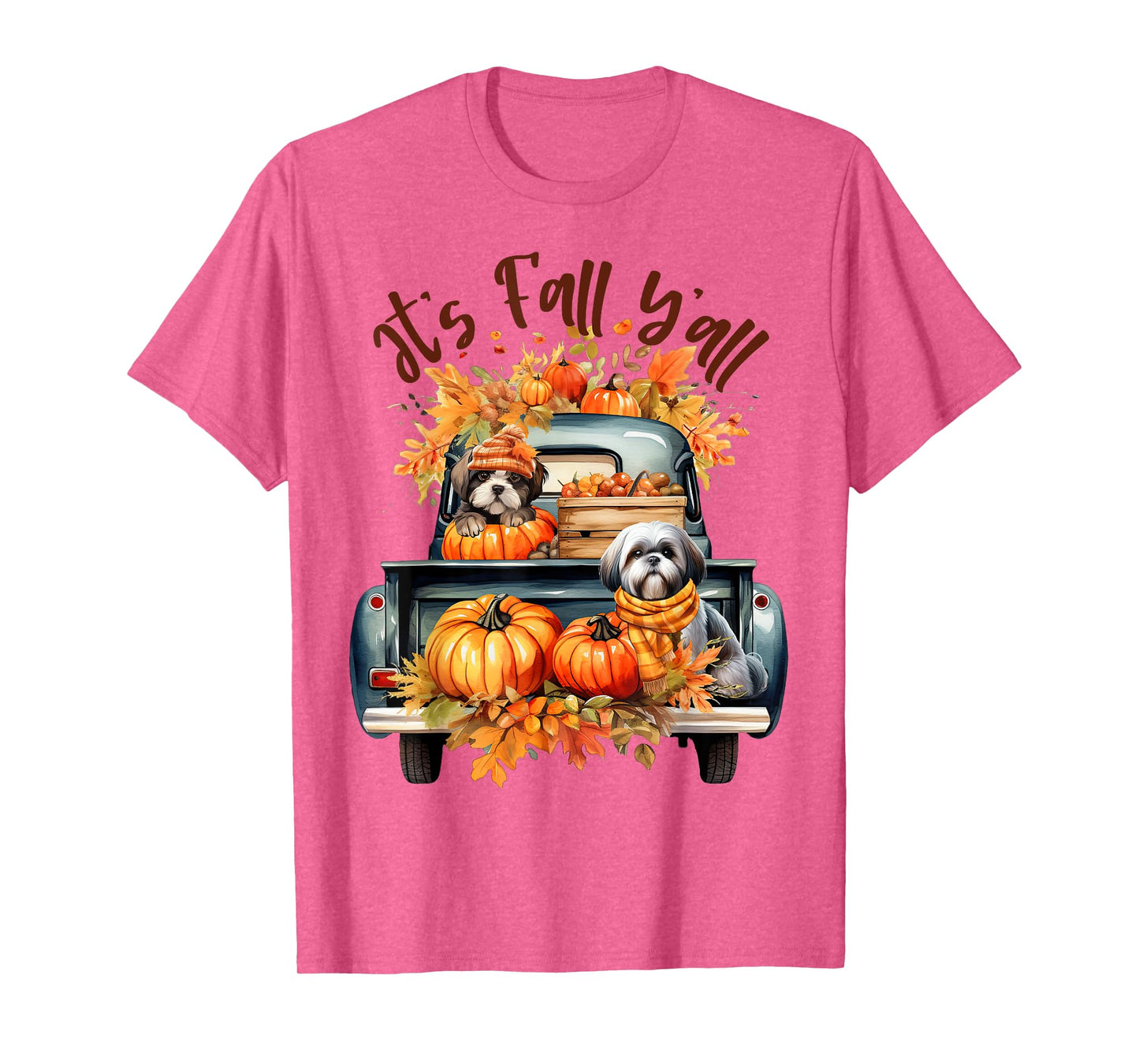 It’s Fall Y’all Shih Tzu Dogs Pumpkins Truck Autumn Season T-Shirt