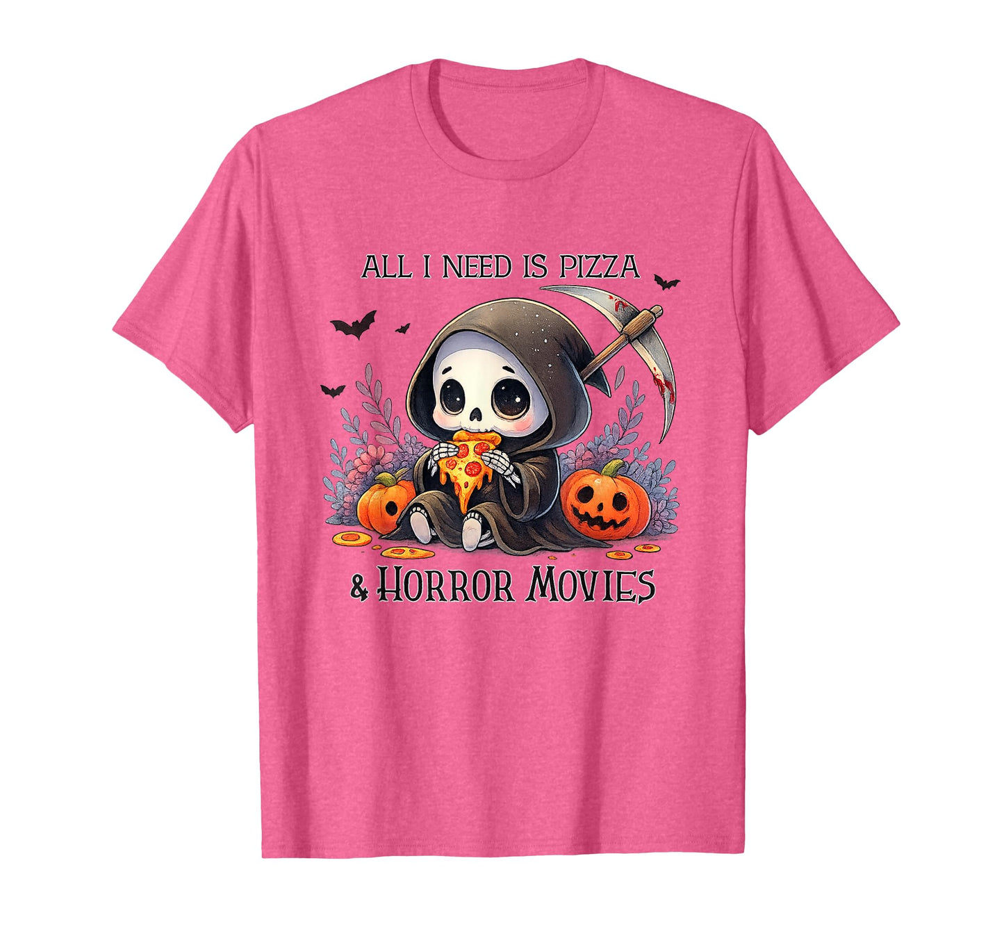 All I Need is Pizza and Horror Movies Cute Grim Reaper T-Shirt