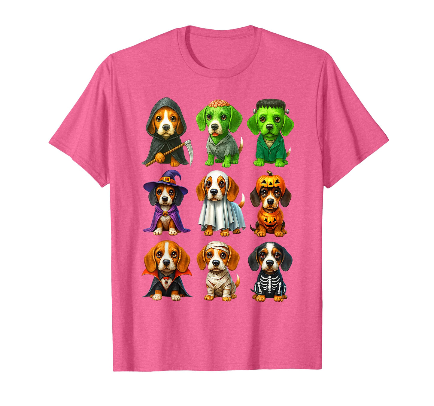 Cute Beagle Dogs Witch Pumpkin Skeleton Costume Halloween T-Shirt