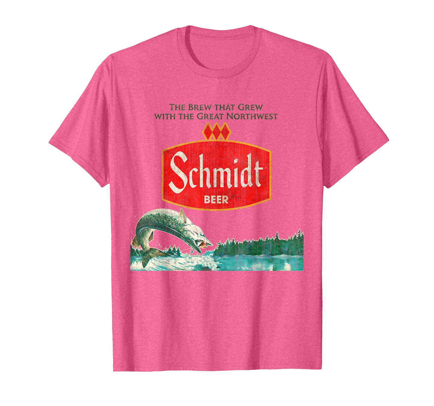 Vintage Schmidt Beer Retro Defunct Fishing Nature Scene T-Shirt