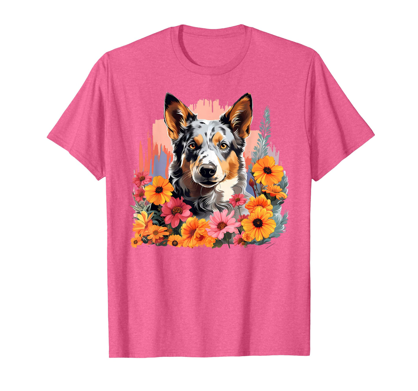 Cute Blue Heeler Spring Flower Garden Australian Cattle Dog T-Shirt
