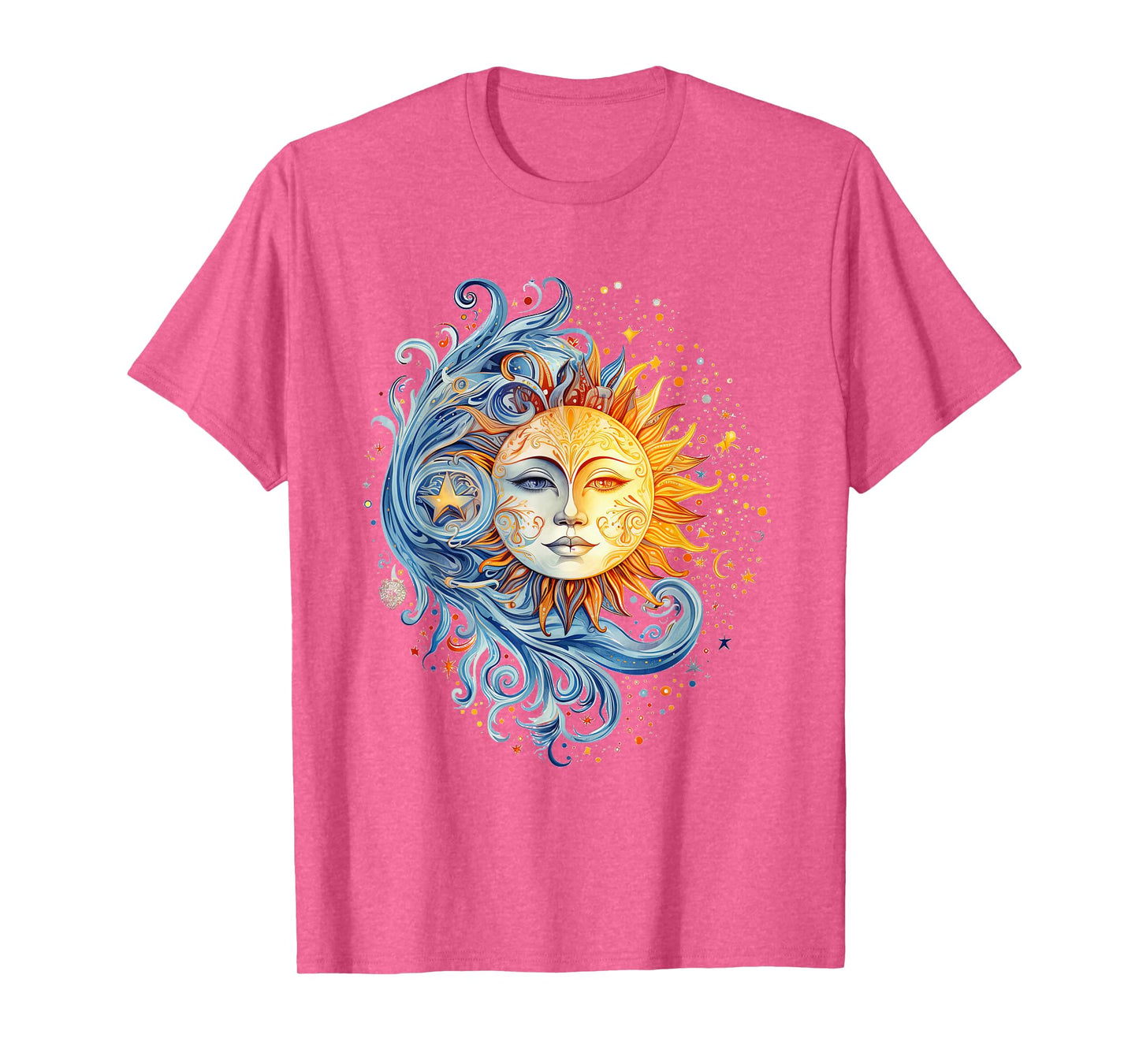 Mystical Sun and Moon with Woman Mystical Flowers Aesthetic T-Shirt